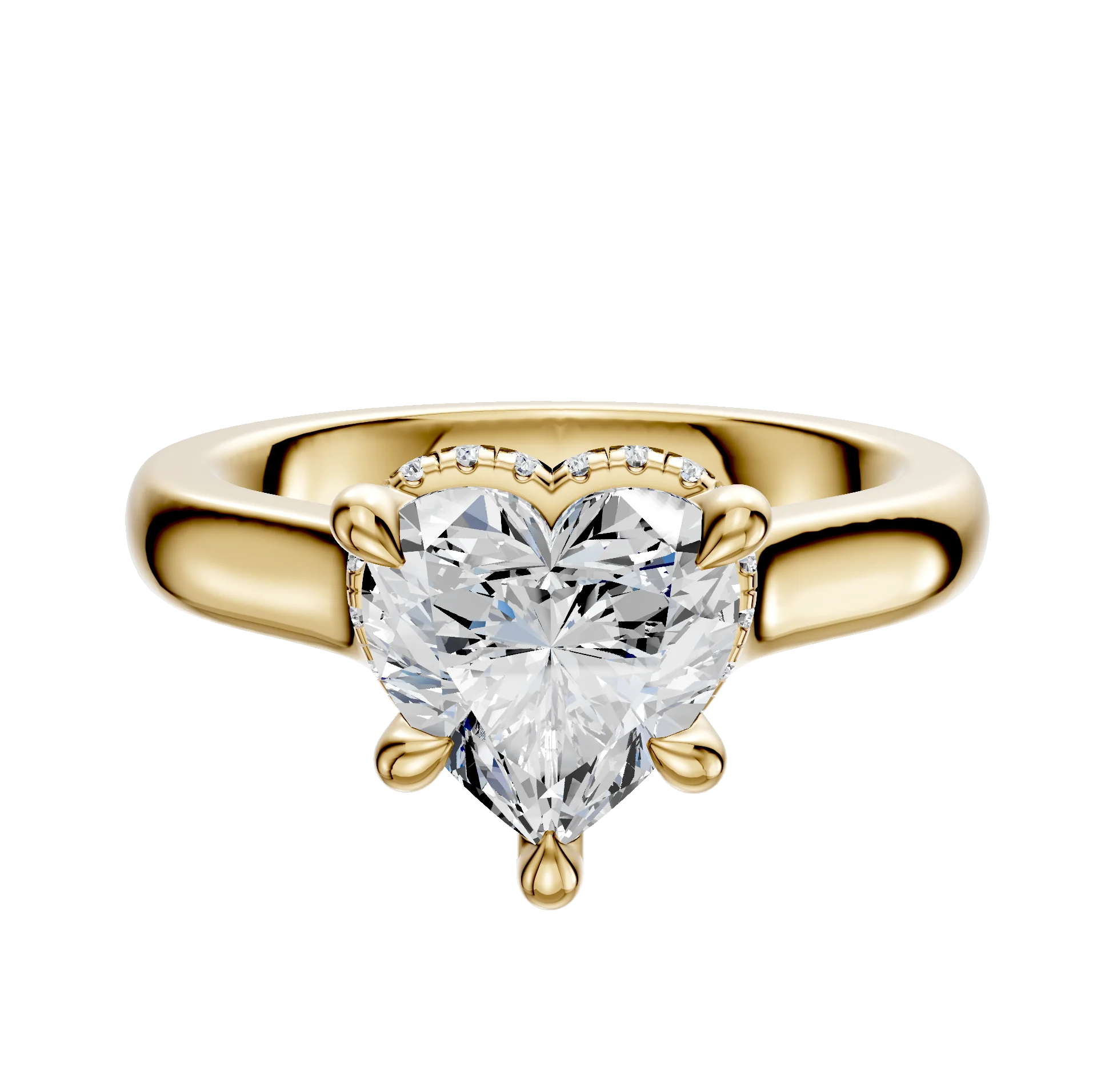 14K Yellow Gold 4 Prong Collar Cathedral Dome 3.0mm Engagement Ring