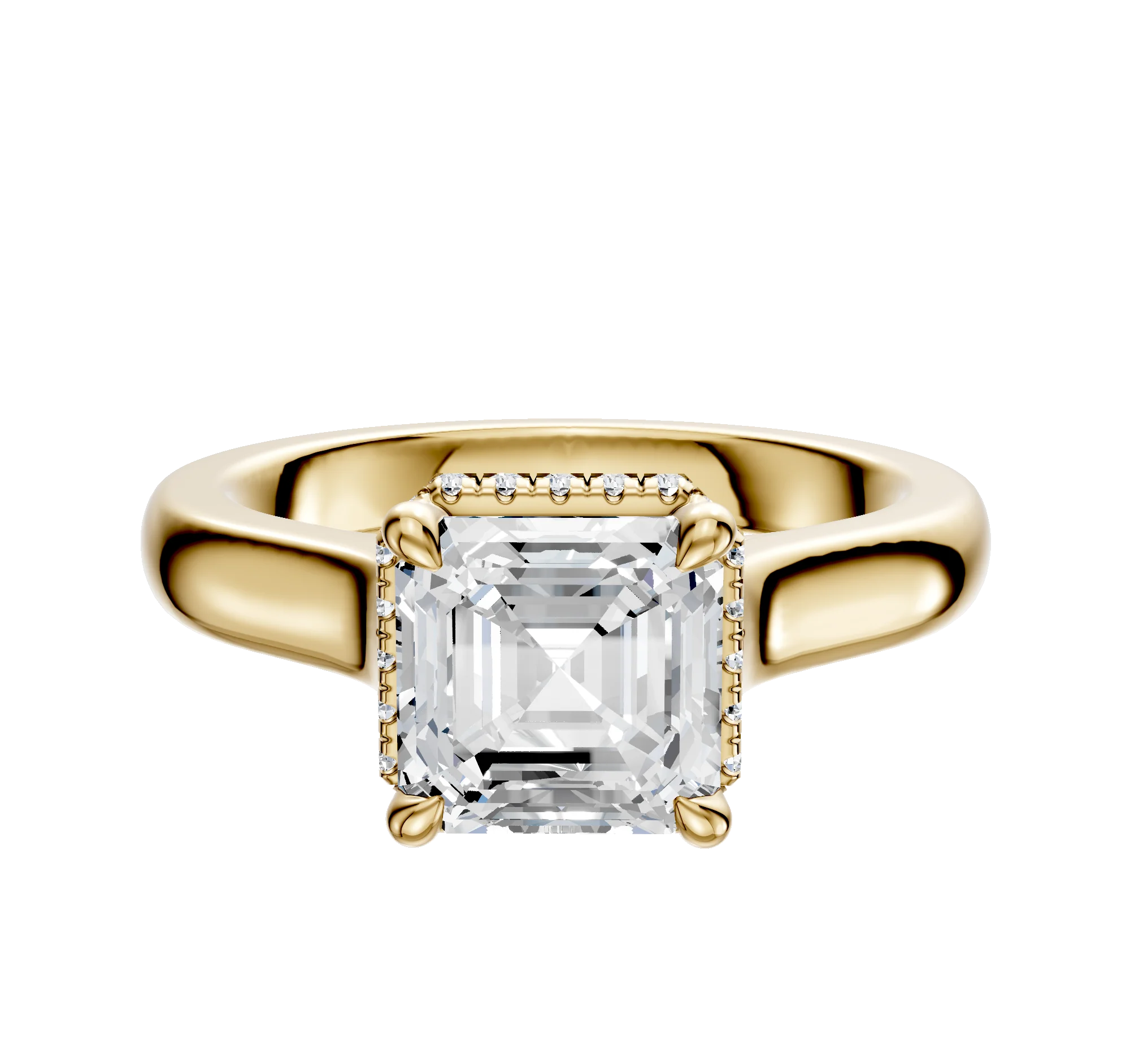 14K Yellow Gold 4 Prong Collar Cathedral Dome 3.0mm Engagement Ring