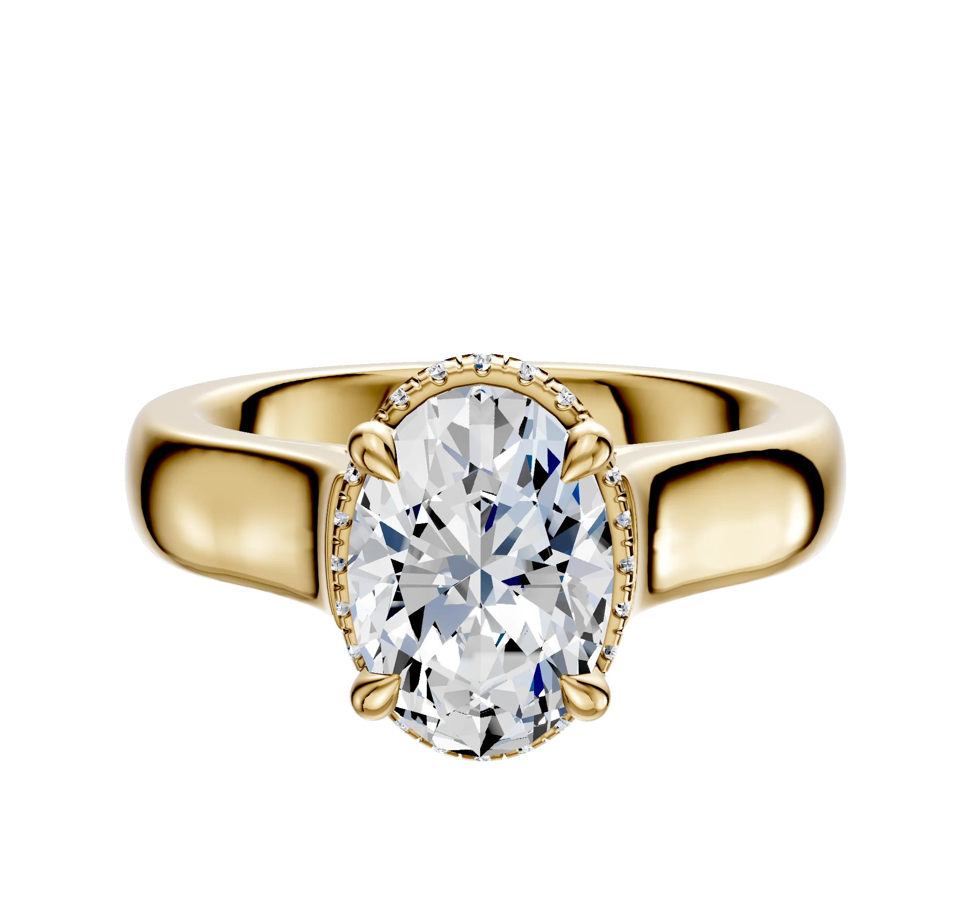 14K Yellow Gold 4 Prong Collar Cathedral Dome 4.0mm Engagement Ring