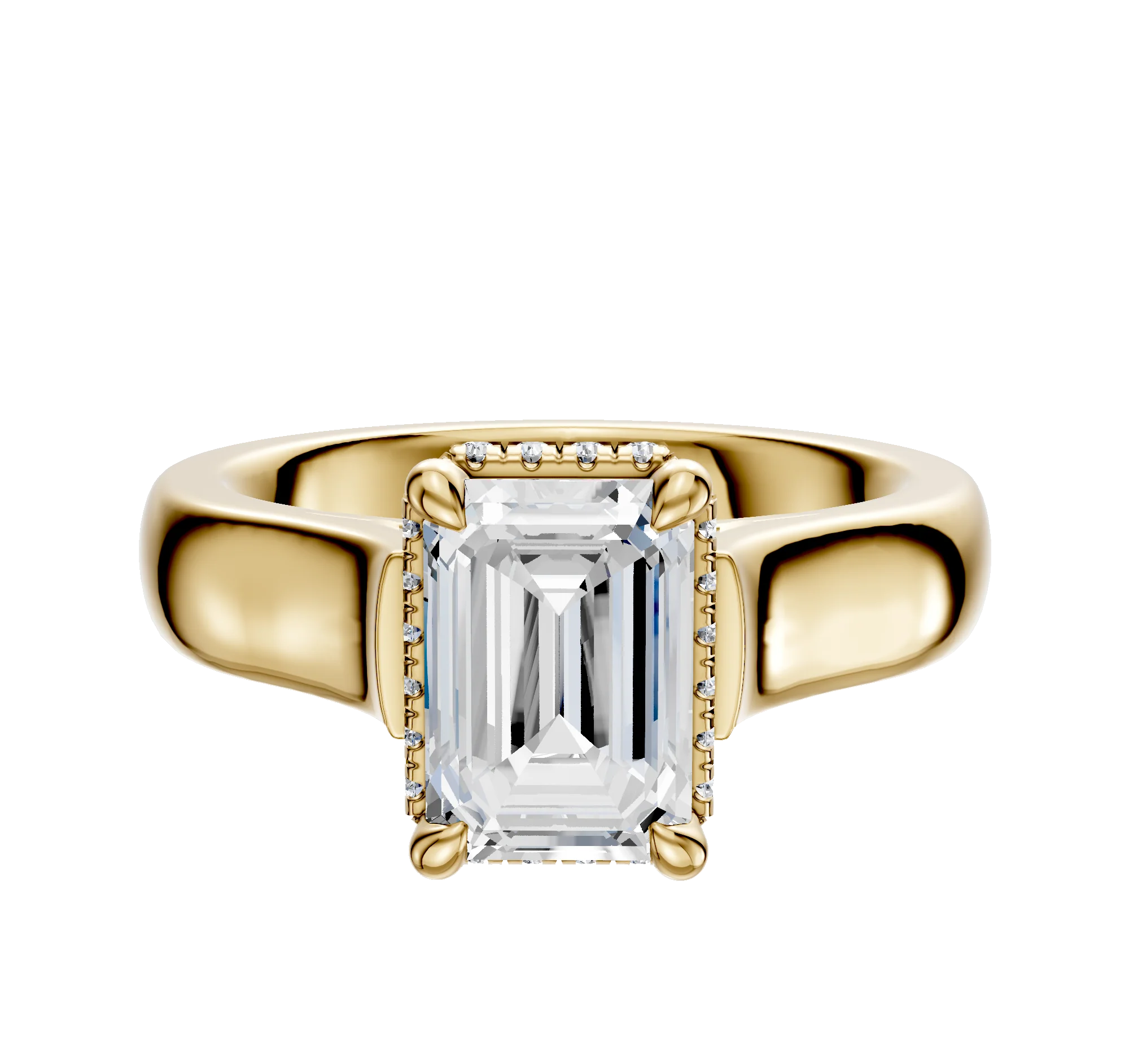 14K Yellow Gold 4 Prong Collar Cathedral Dome 4.0mm Engagement Ring
