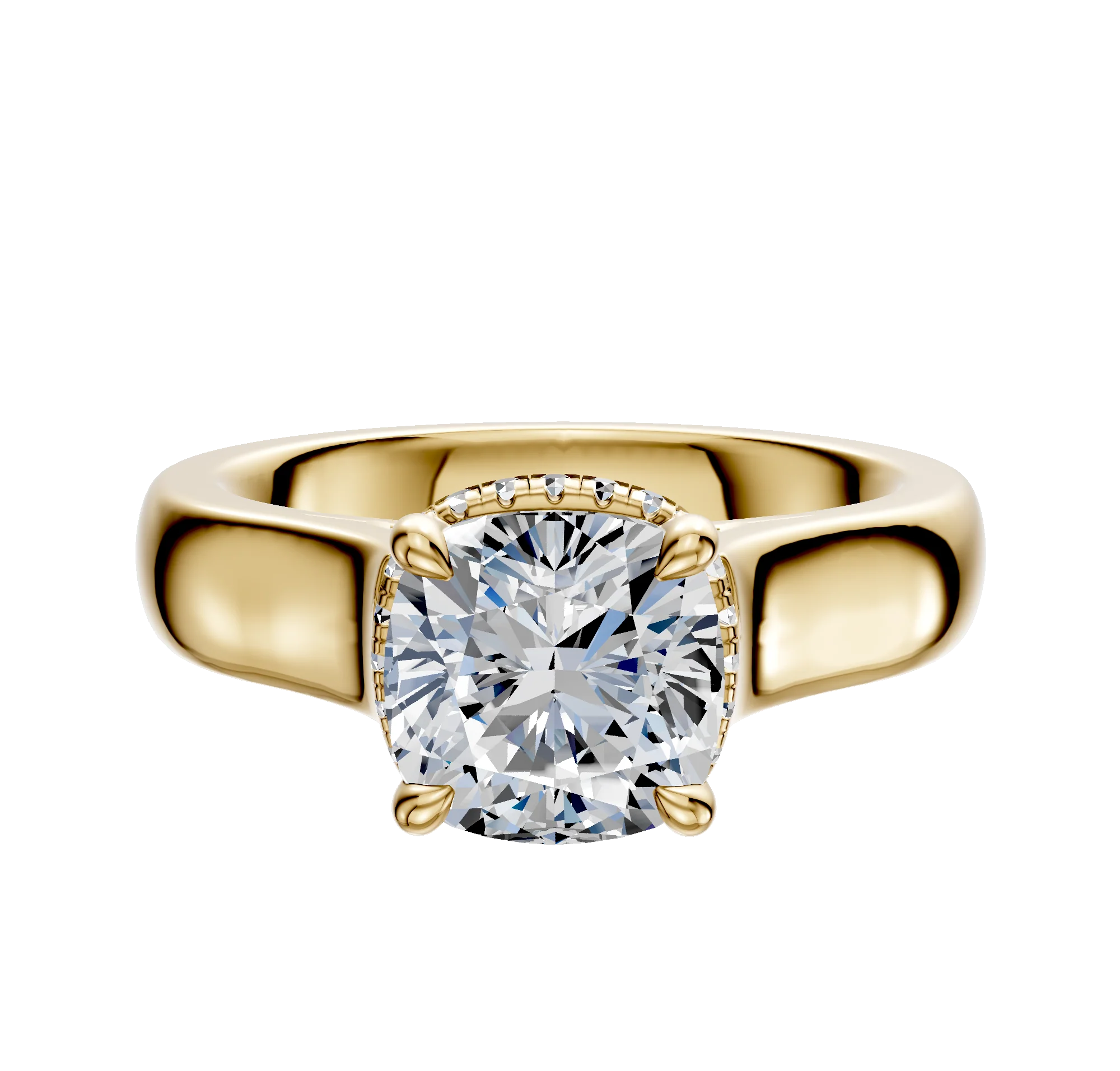 14K Yellow Gold 4 Prong Collar Cathedral Dome 4.0mm Engagement Ring