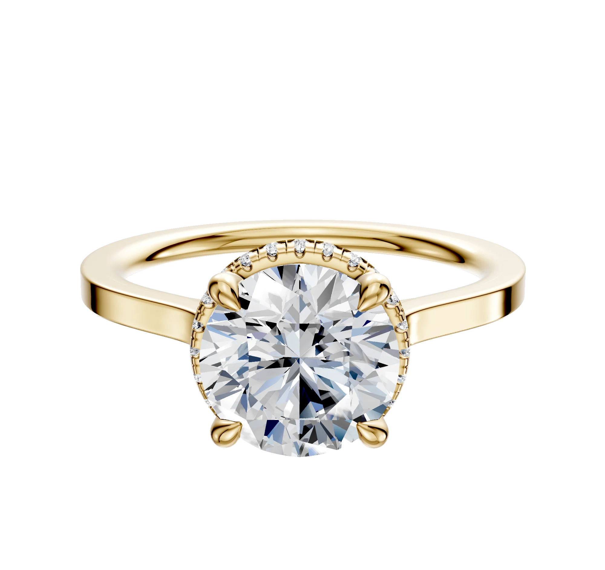 14K Yellow Gold 4 Prong Collar Cathedral Flat 1.5mm Engagement Ring