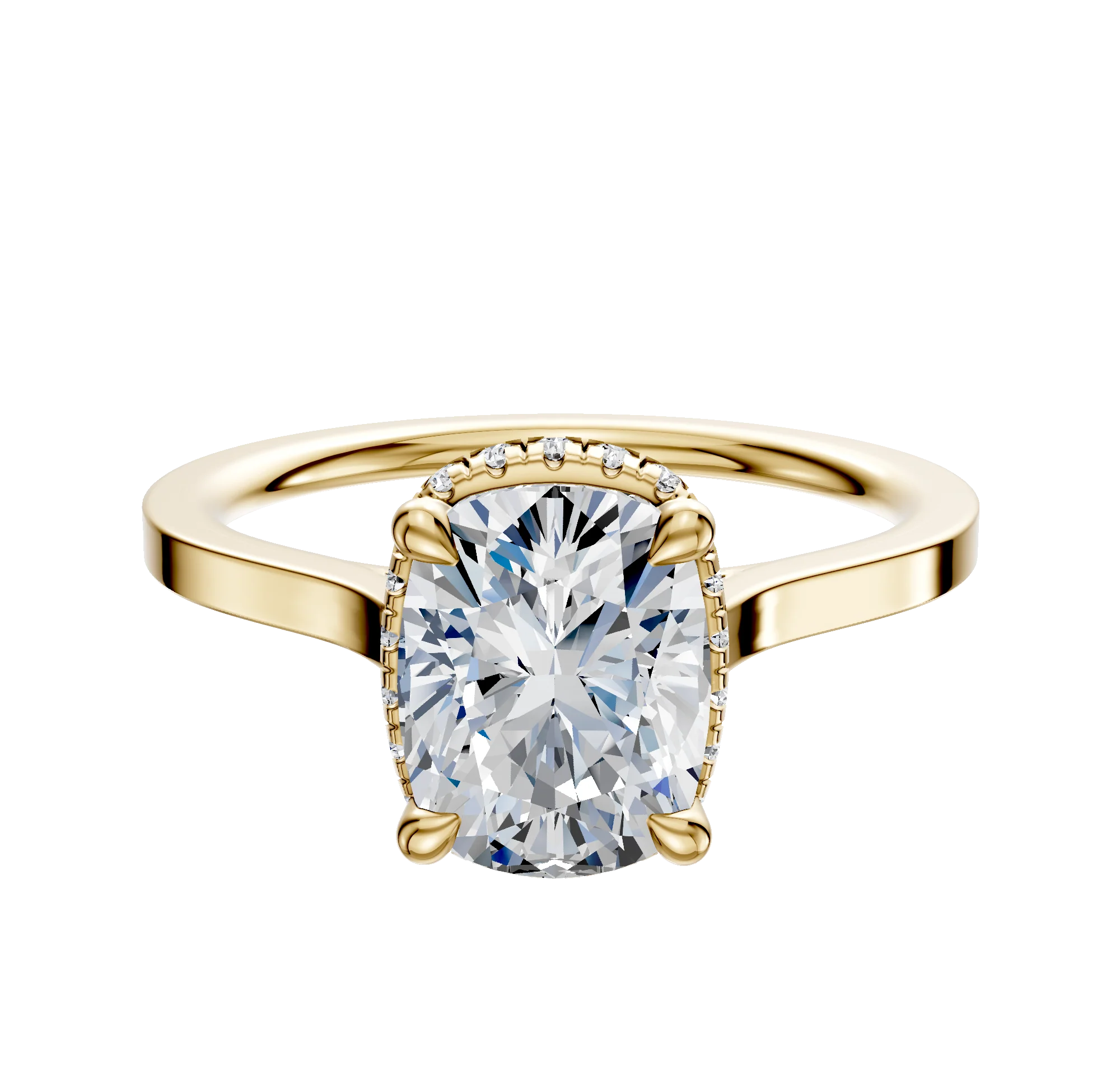 14K Yellow Gold 4 Prong Collar Cathedral Flat 1.5mm Engagement Ring