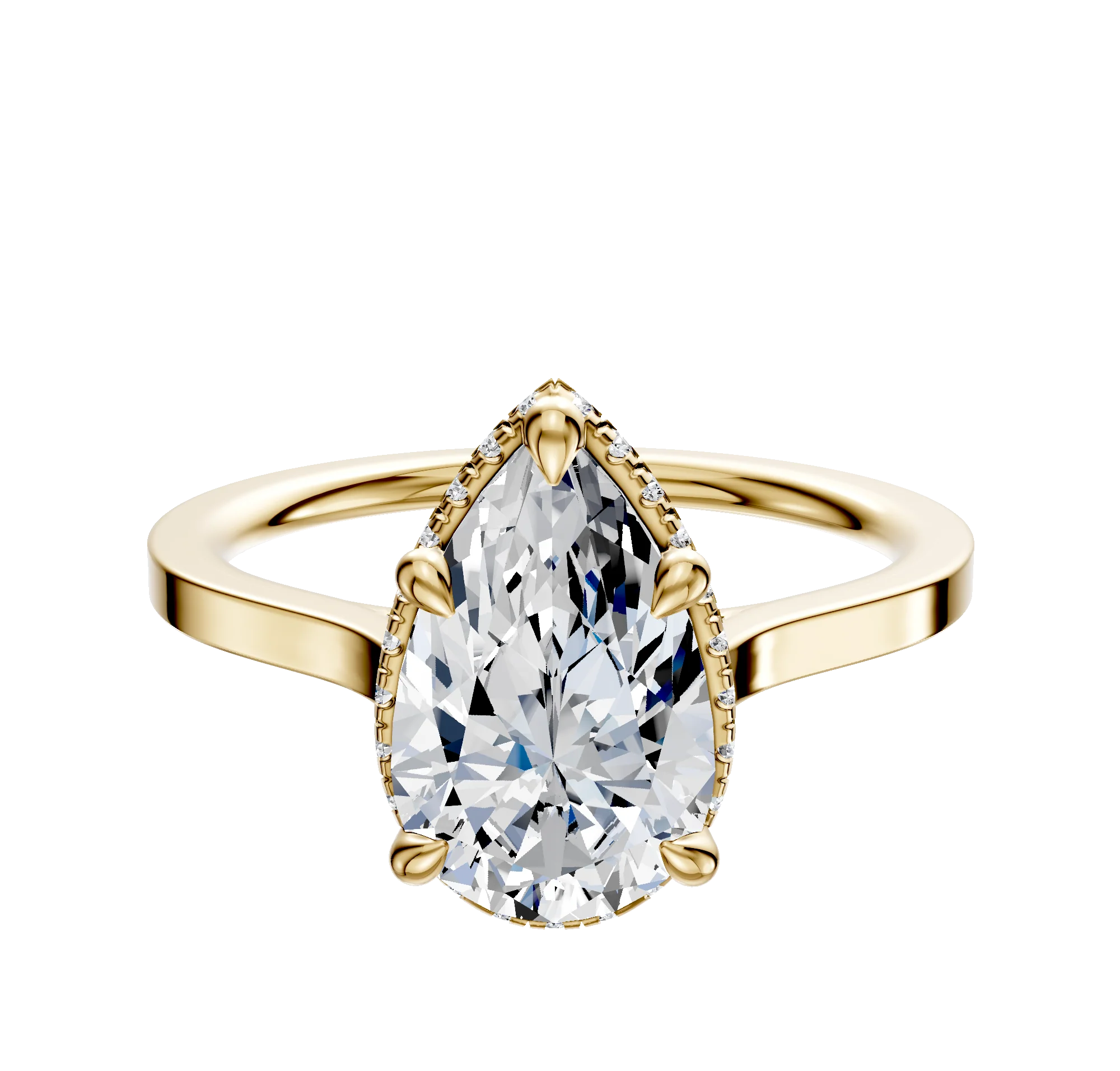14K Yellow Gold 4 Prong Collar Cathedral Flat 1.5mm Engagement Ring
