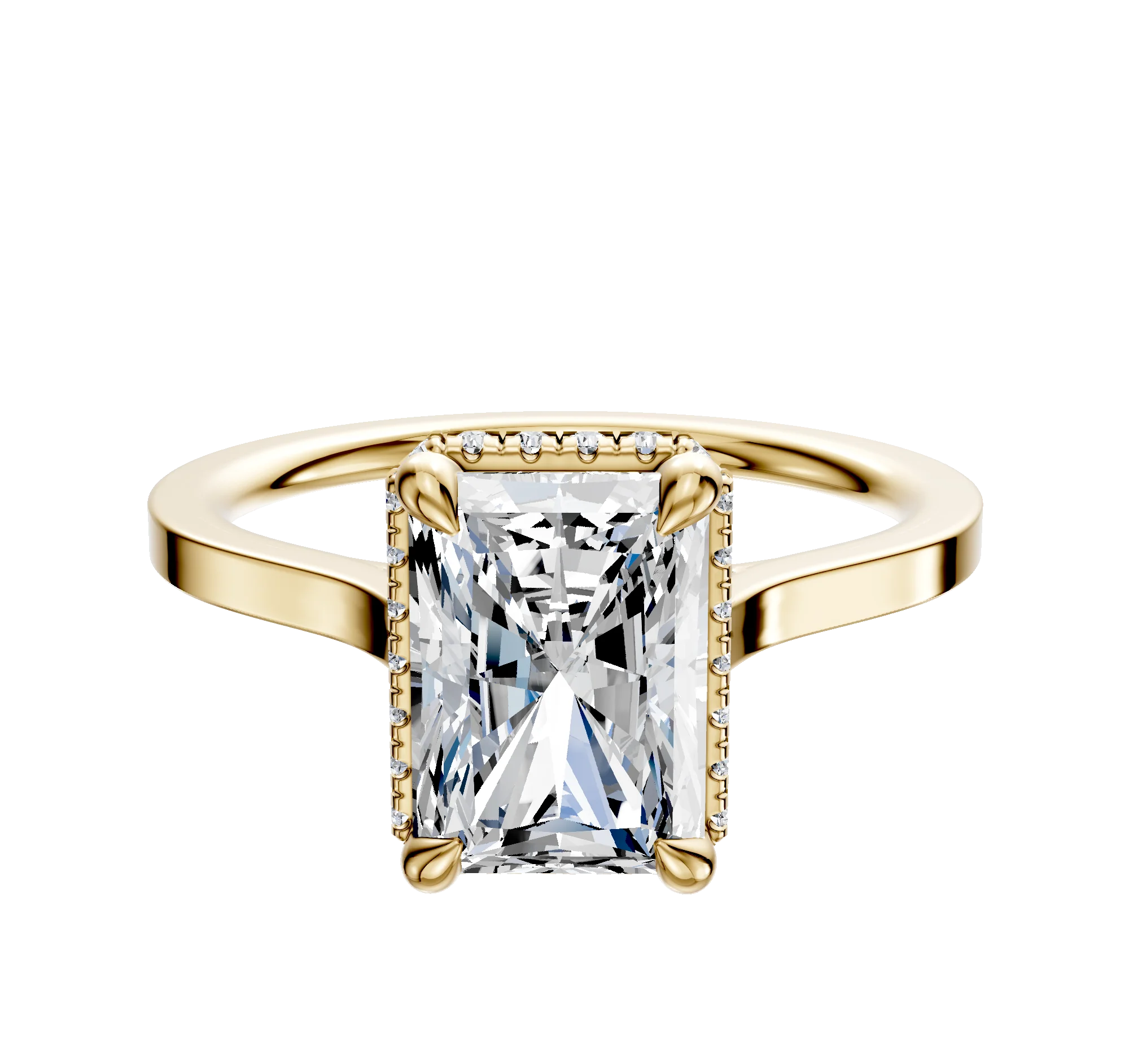 14K Yellow Gold 4 Prong Collar Cathedral Flat 1.5mm Engagement Ring