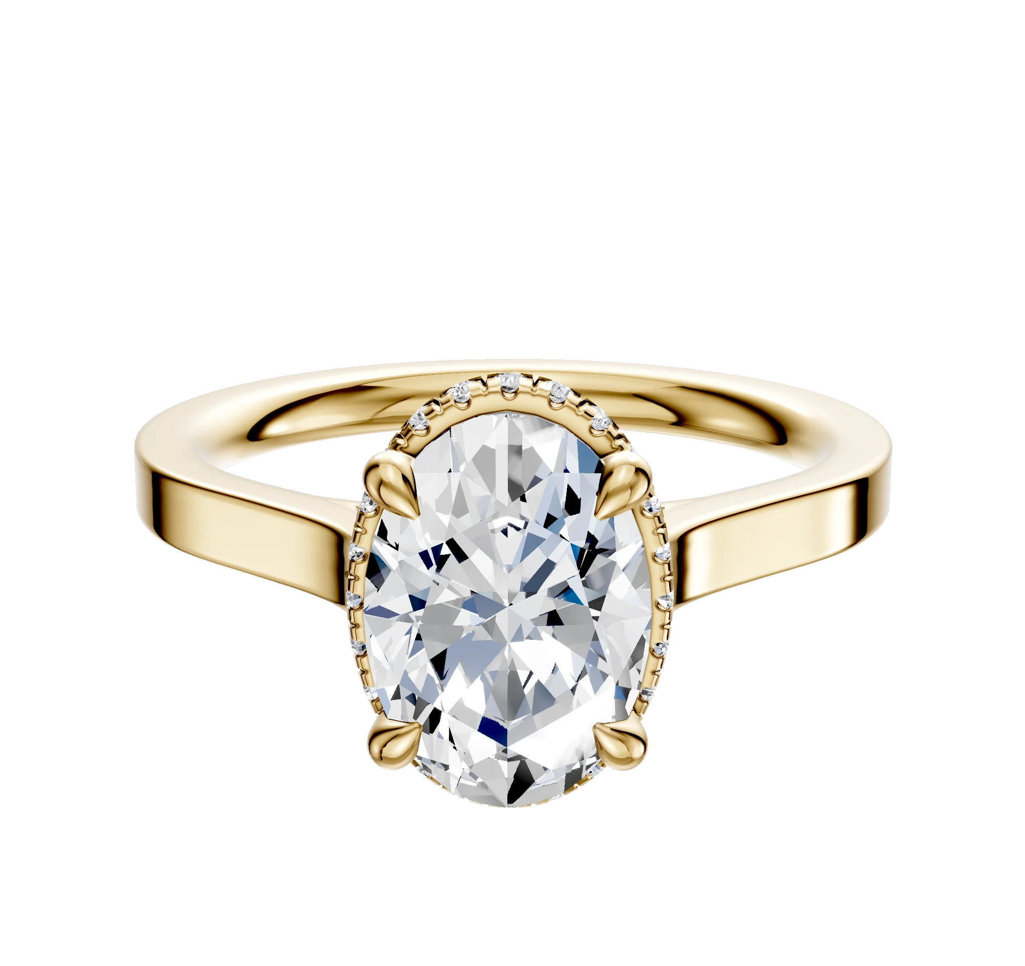 14K Yellow Gold 4 Prong Collar Cathedral Flat 2.0mm Engagement Ring
