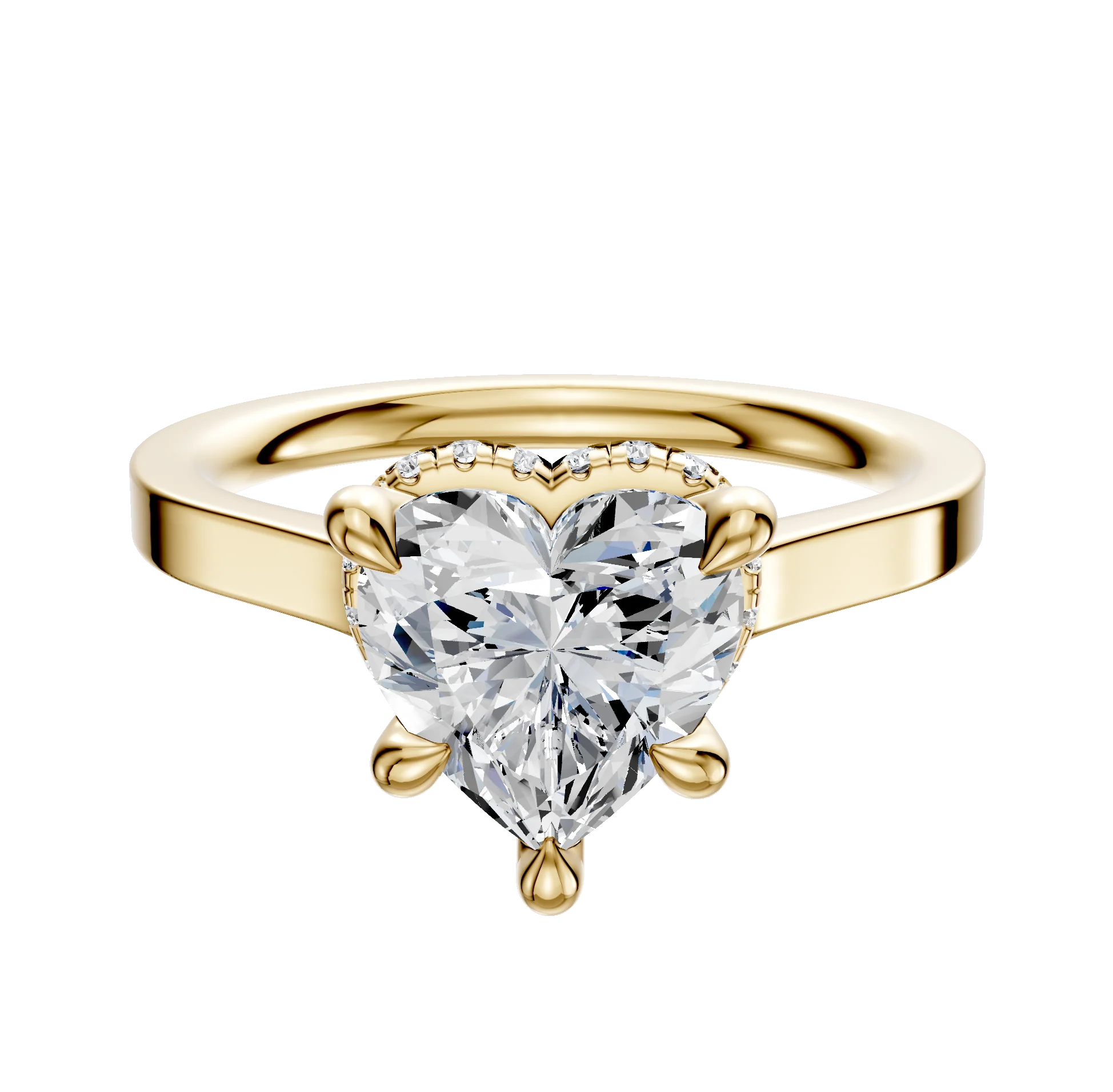 14K Yellow Gold 4 Prong Collar Cathedral Flat 2.0mm Engagement Ring