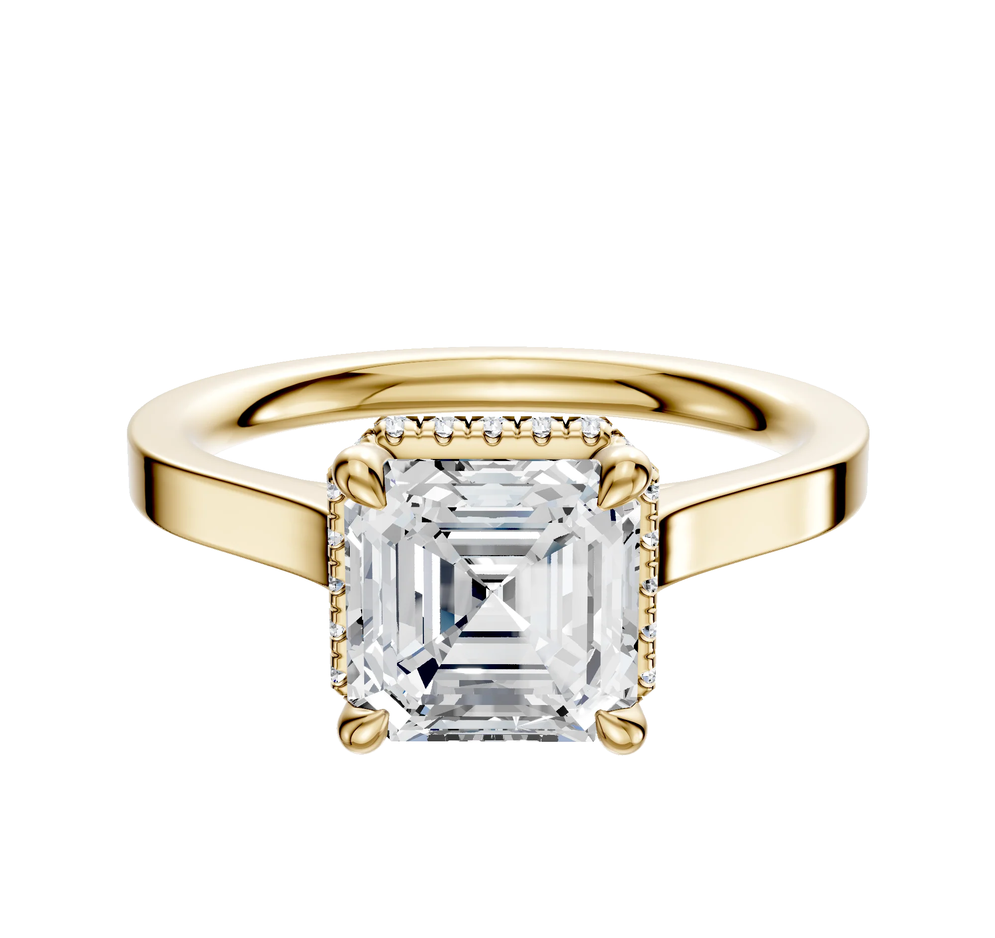 14K Yellow Gold 4 Prong Collar Cathedral Flat 2.0mm Engagement Ring