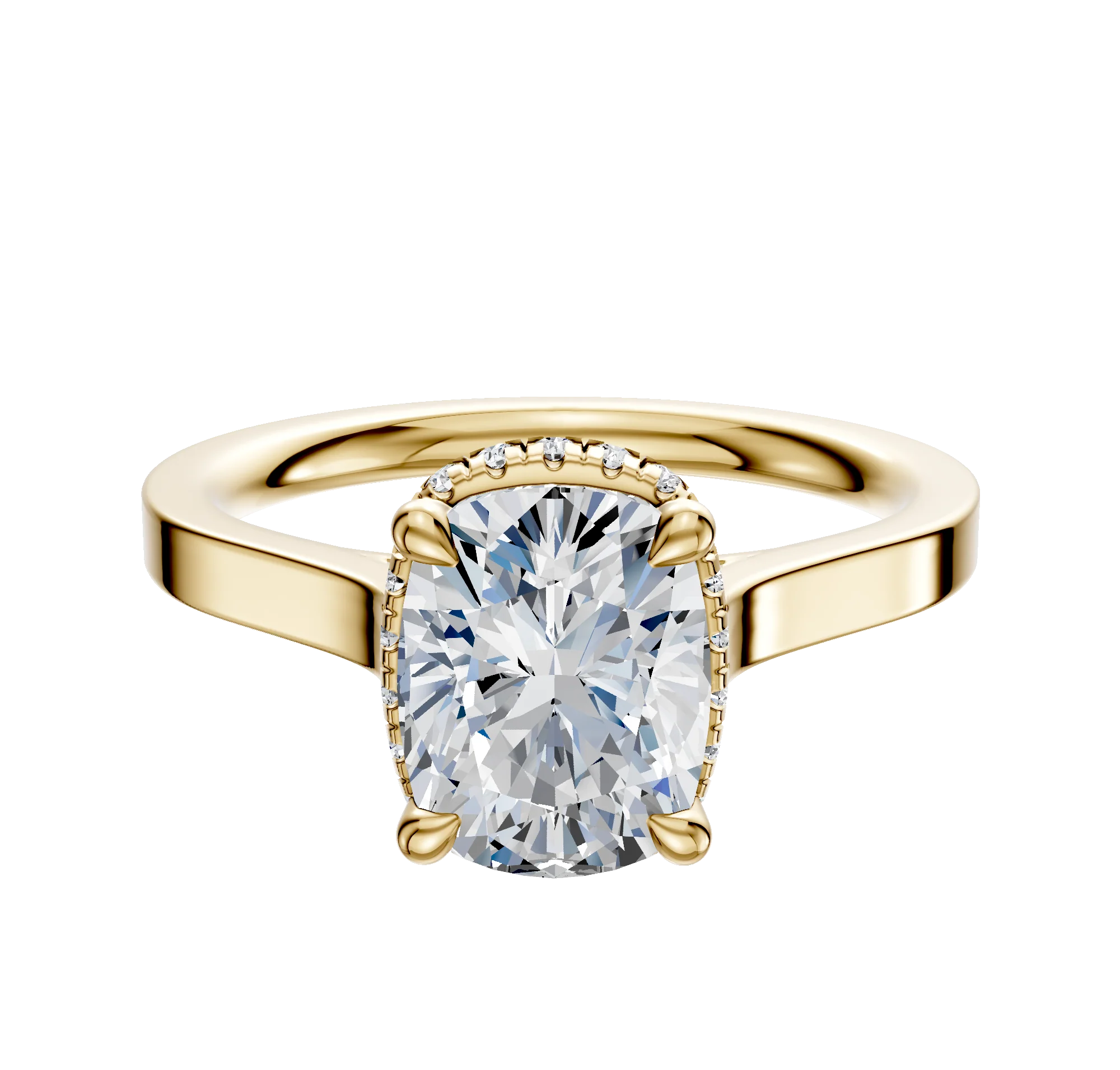 14K Yellow Gold 4 Prong Collar Cathedral Flat 2.0mm Engagement Ring