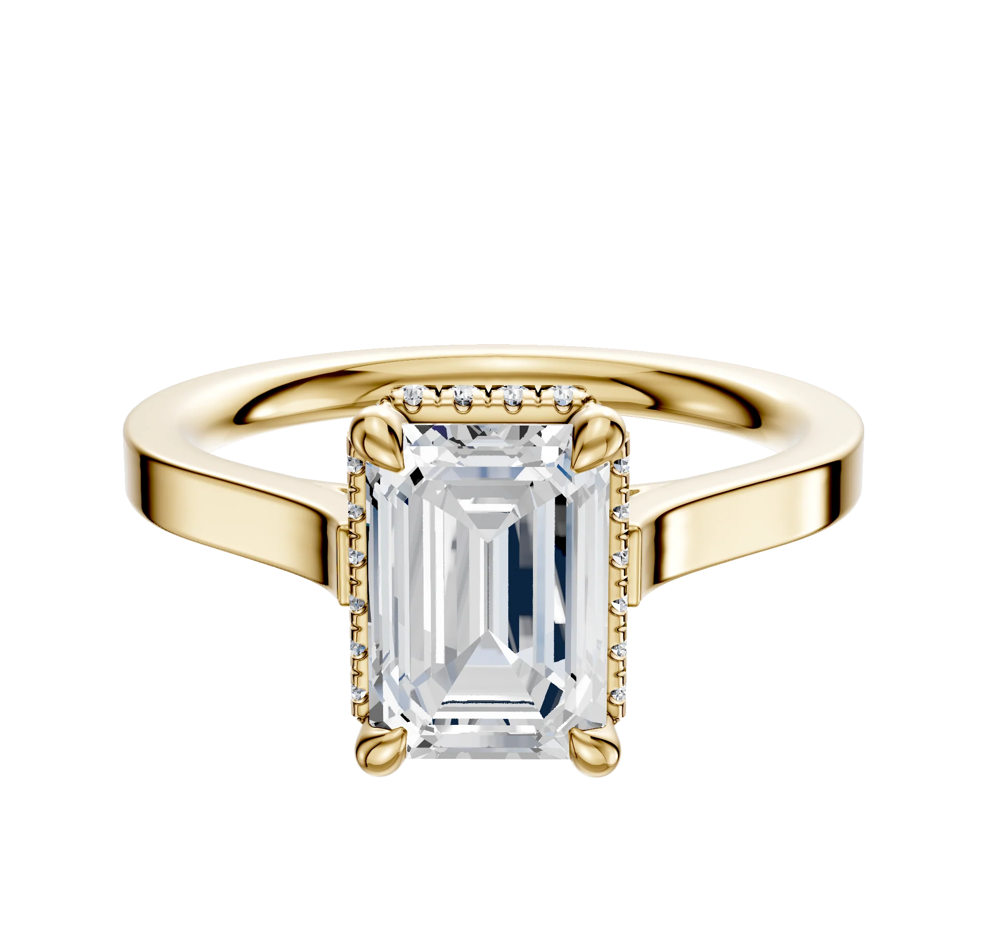 14K Yellow Gold 4 Prong Collar Cathedral Flat 2.0mm Engagement Ring