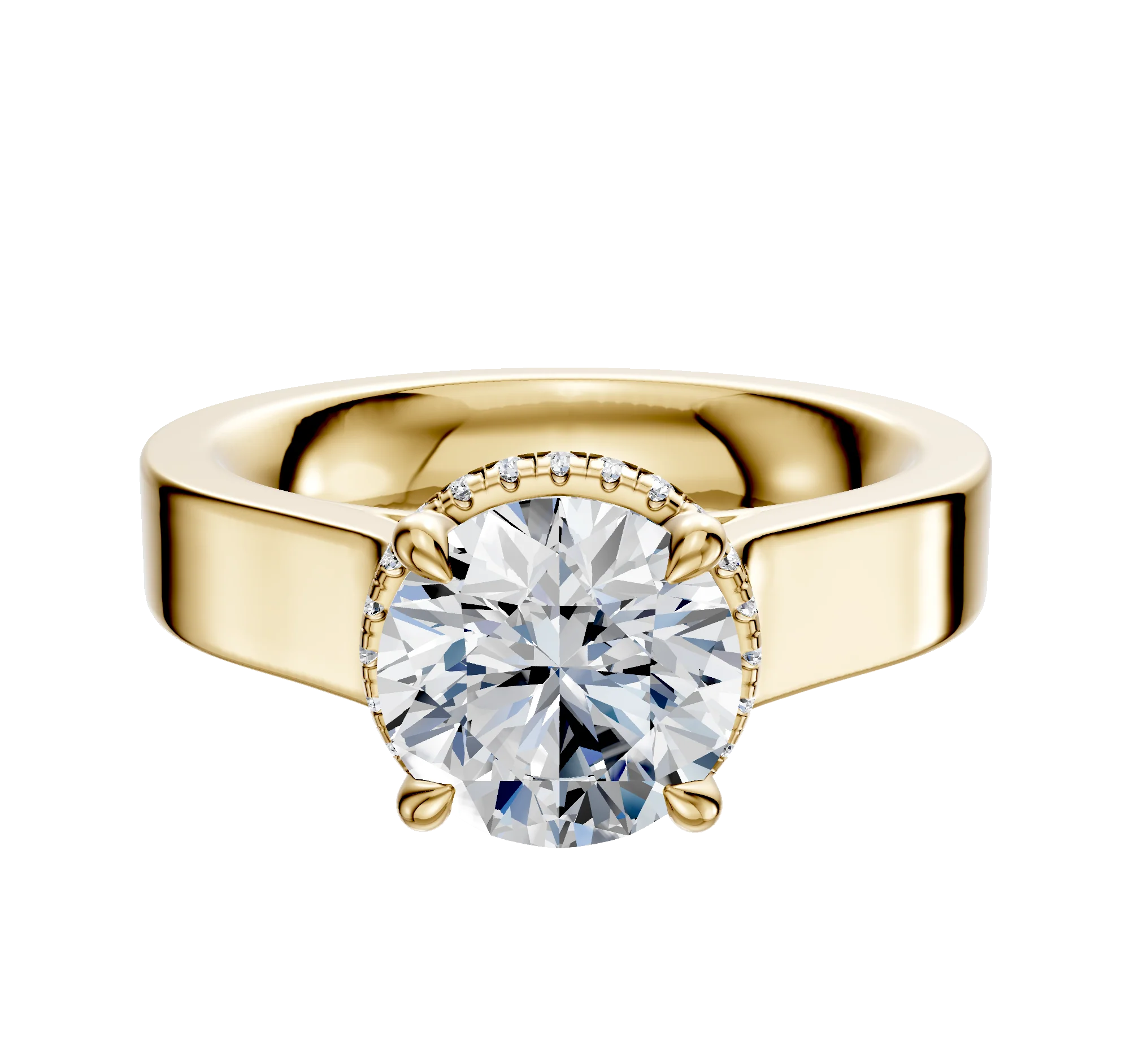 14K Yellow Gold 4 Prong Collar Cathedral Flat 4.0mm Engagement Ring