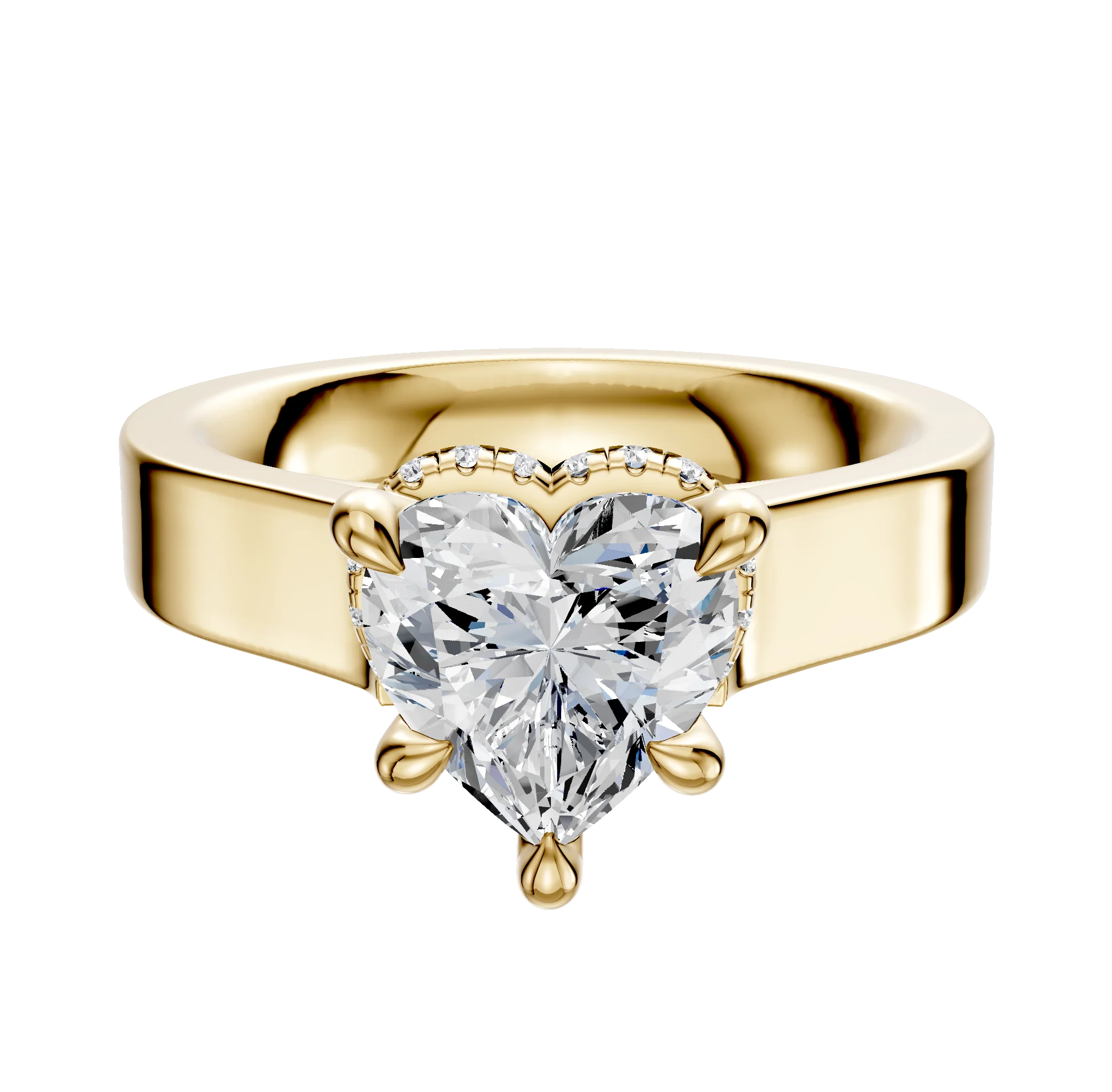 14K Yellow Gold 4 Prong Collar Cathedral Flat 4.0mm Engagement Ring