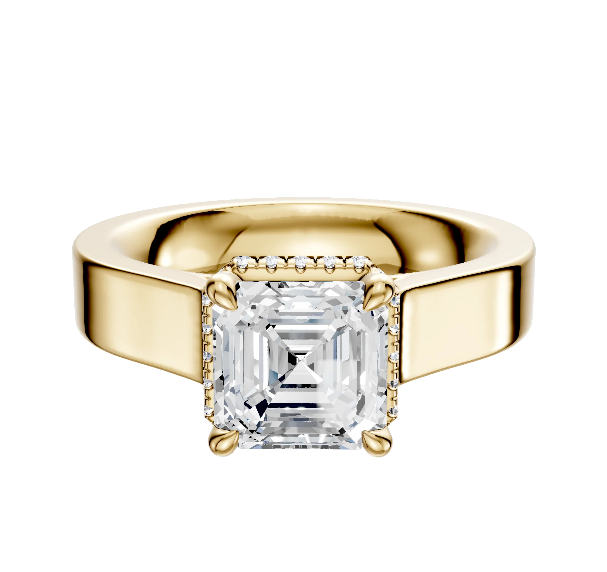 14K Yellow Gold 4 Prong Collar Cathedral Flat 4.0mm Engagement Ring