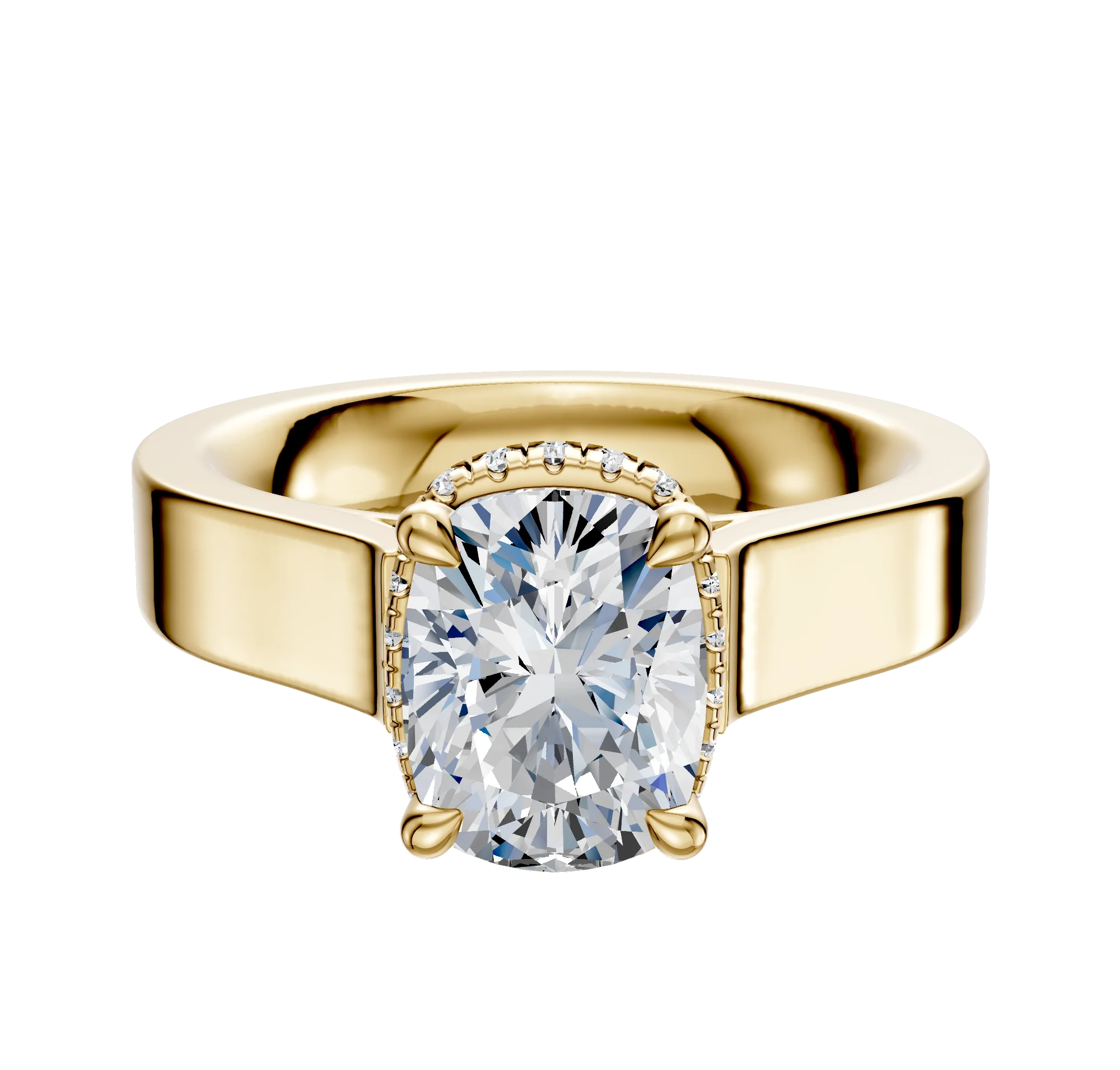 14K Yellow Gold 4 Prong Collar Cathedral Flat 4.0mm Engagement Ring
