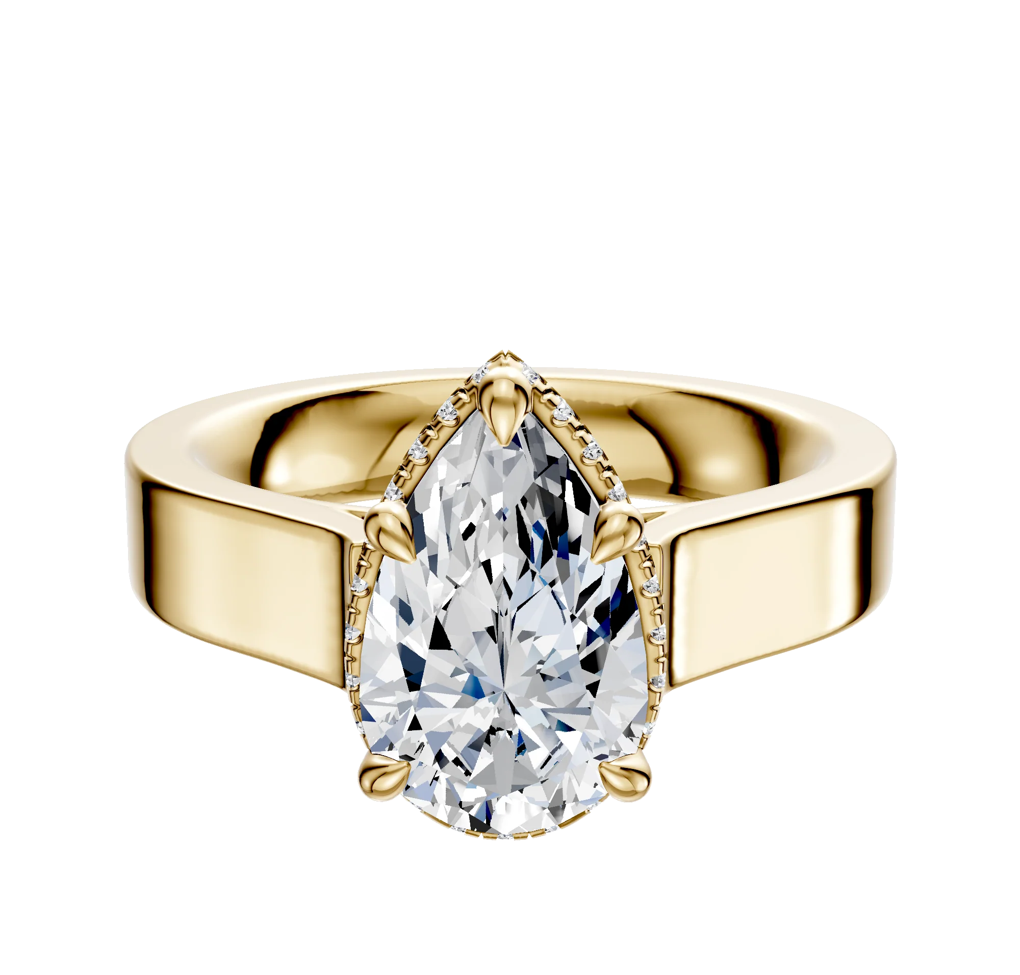 14K Yellow Gold 4 Prong Collar Cathedral Flat 4.0mm Engagement Ring