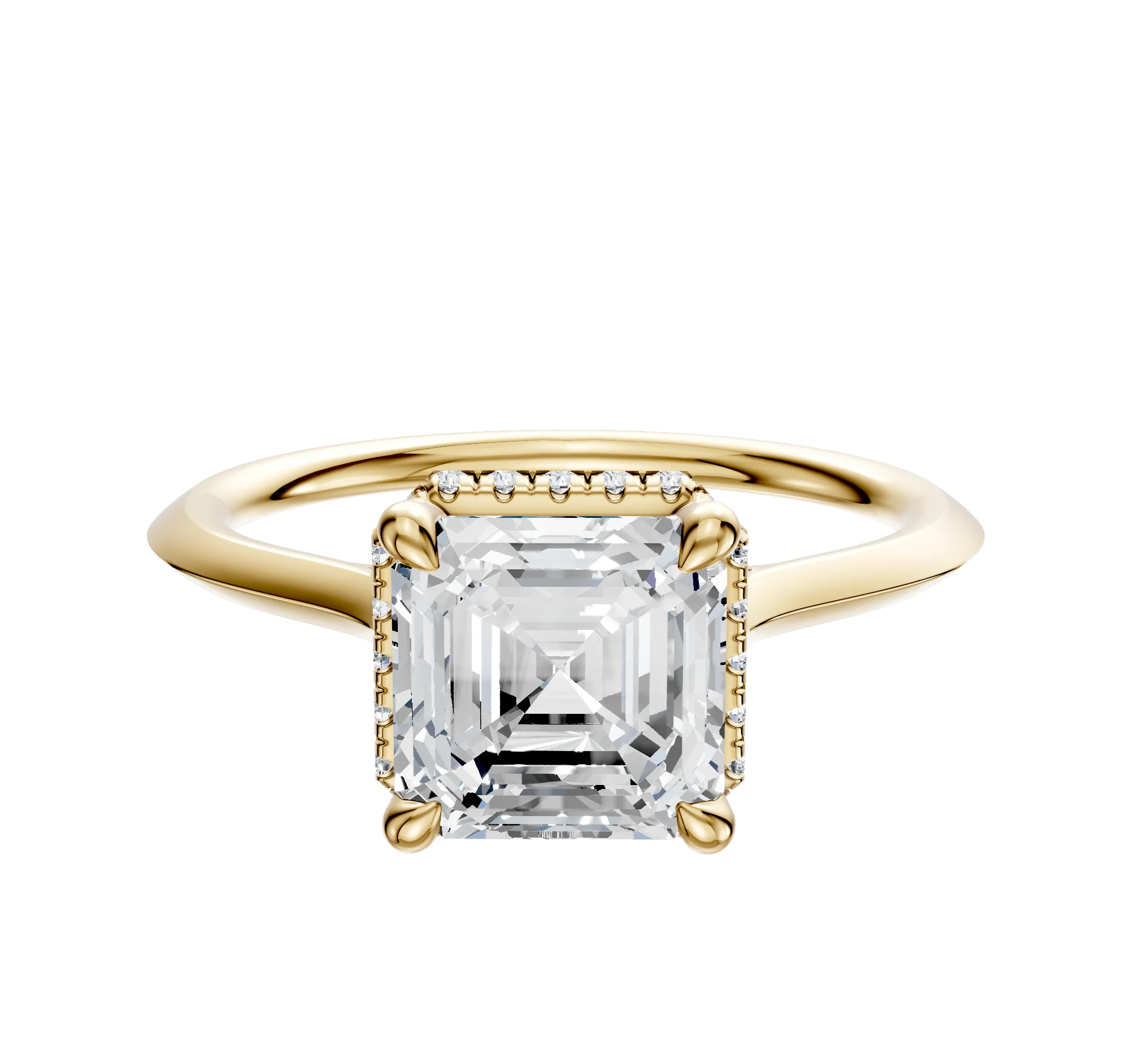 14K Yellow Gold 4 Prong Collar Cathedral Knife Edge 1.5mm Engagement Ring