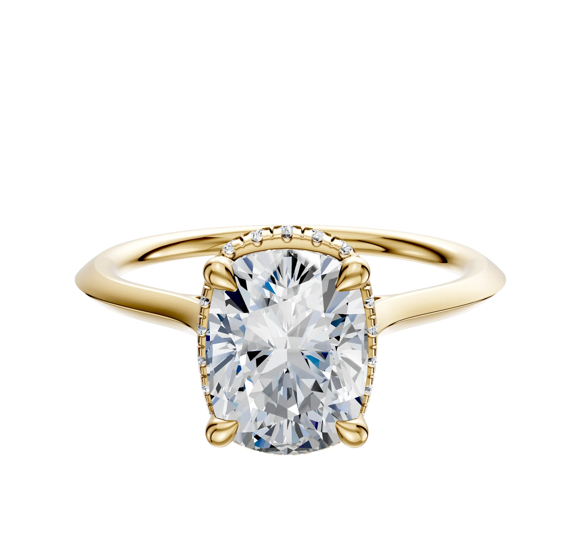 14K Yellow Gold 4 Prong Collar Cathedral Knife Edge 1.5mm Engagement Ring