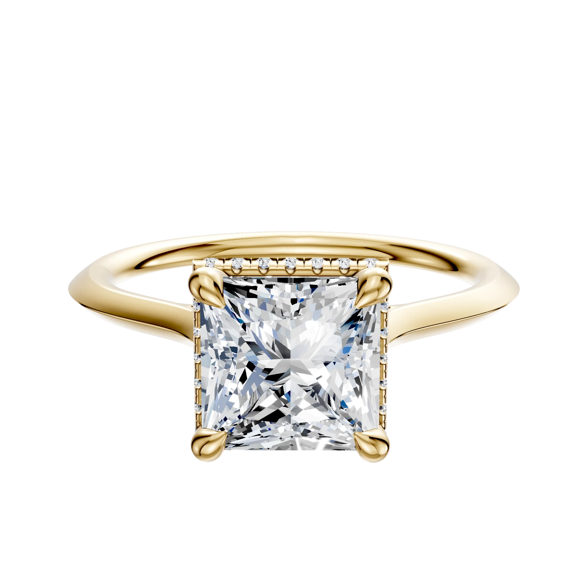 14K Yellow Gold 4 Prong Collar Cathedral Knife Edge 1.5mm Engagement Ring