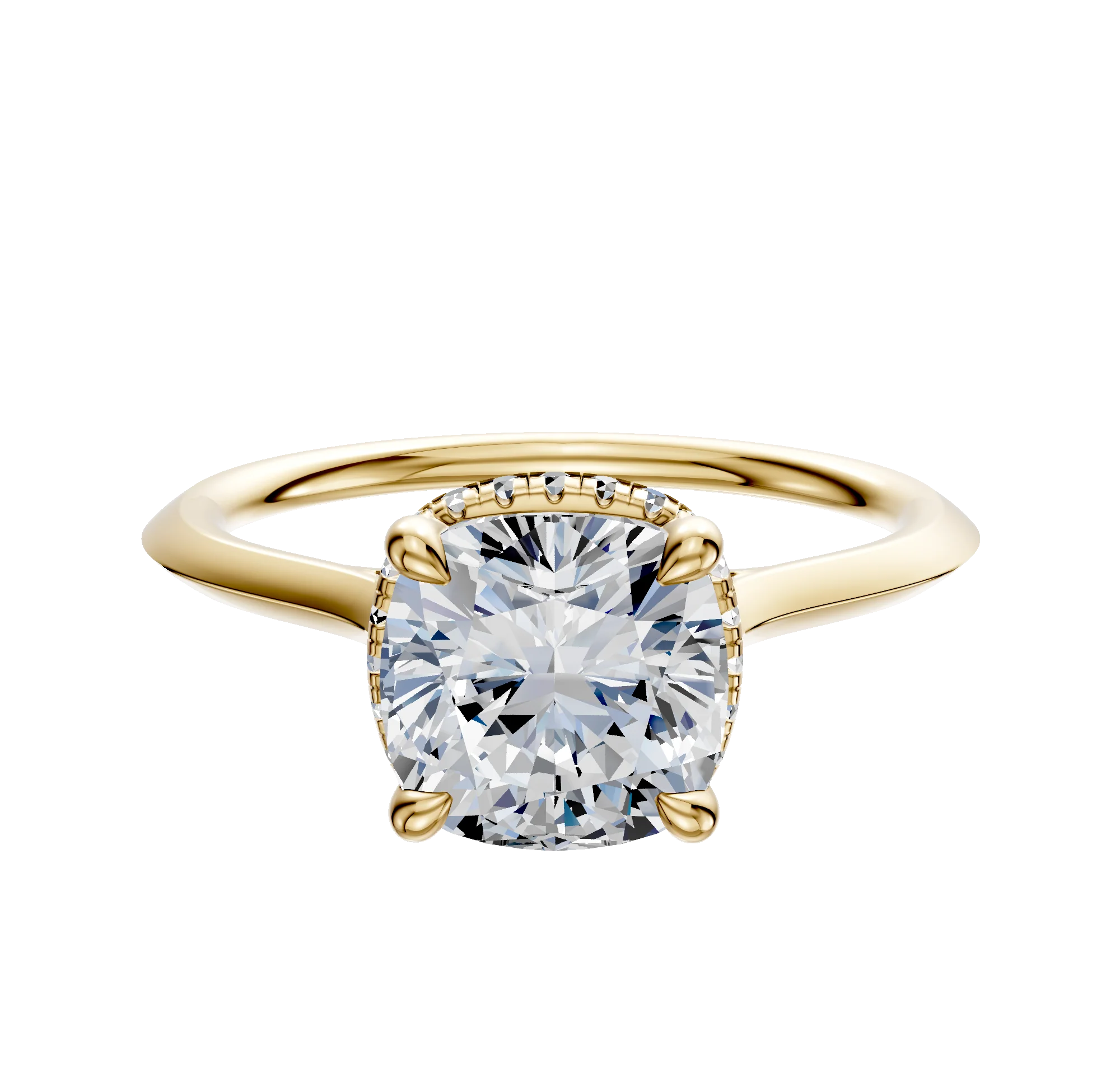 14K Yellow Gold 4 Prong Collar Cathedral Knife Edge 1.5mm Engagement Ring