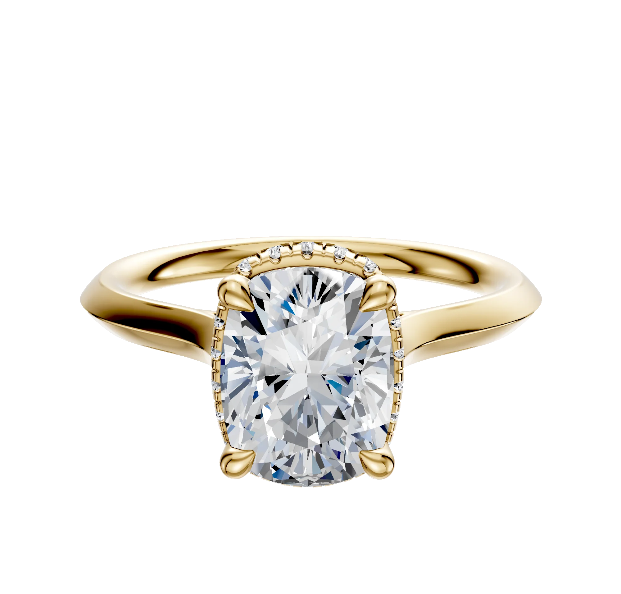 14K Yellow Gold 4 Prong Collar Cathedral Knife Edge 2.0mm Engagement Ring