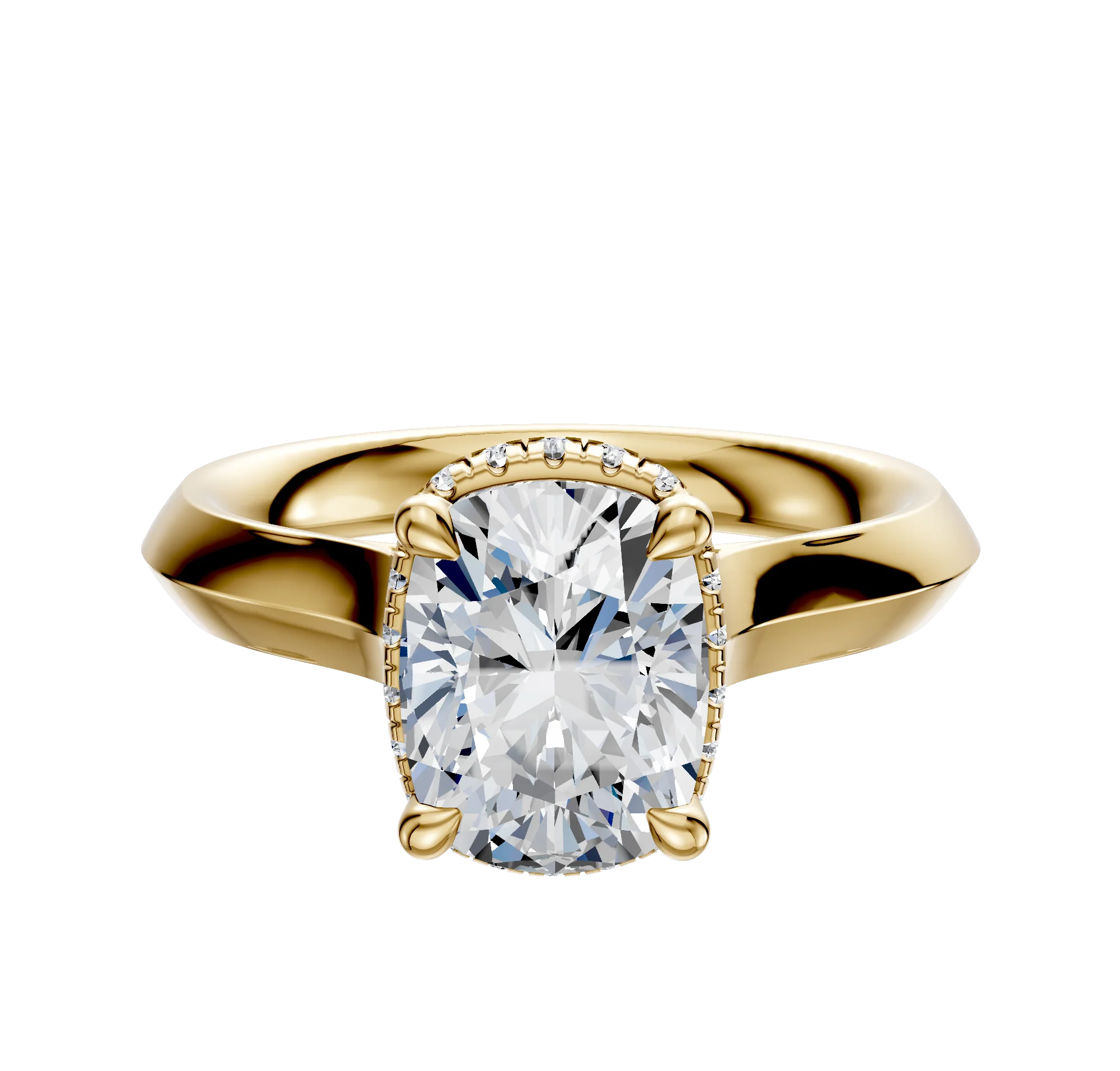 14K Yellow Gold 4 Prong Collar Cathedral Knife Edge 3.0mm Engagement Ring