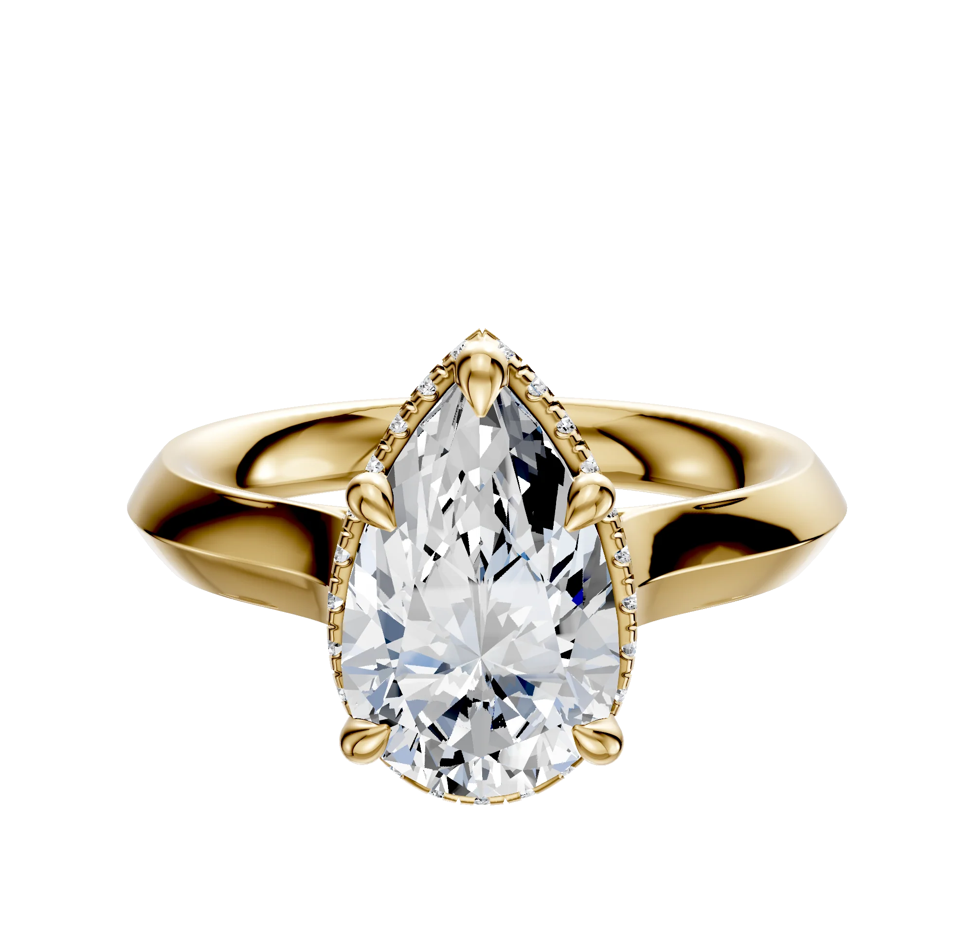 14K Yellow Gold 4 Prong Collar Cathedral Knife Edge 3.0mm Engagement Ring