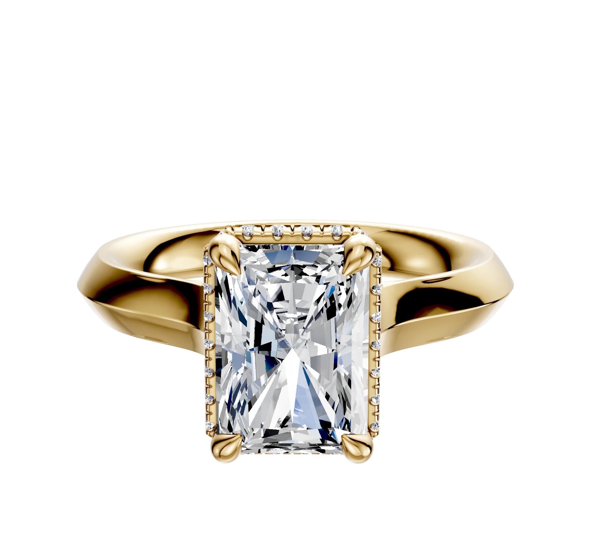 14K Yellow Gold 4 Prong Collar Cathedral Knife Edge 3.0mm Engagement Ring