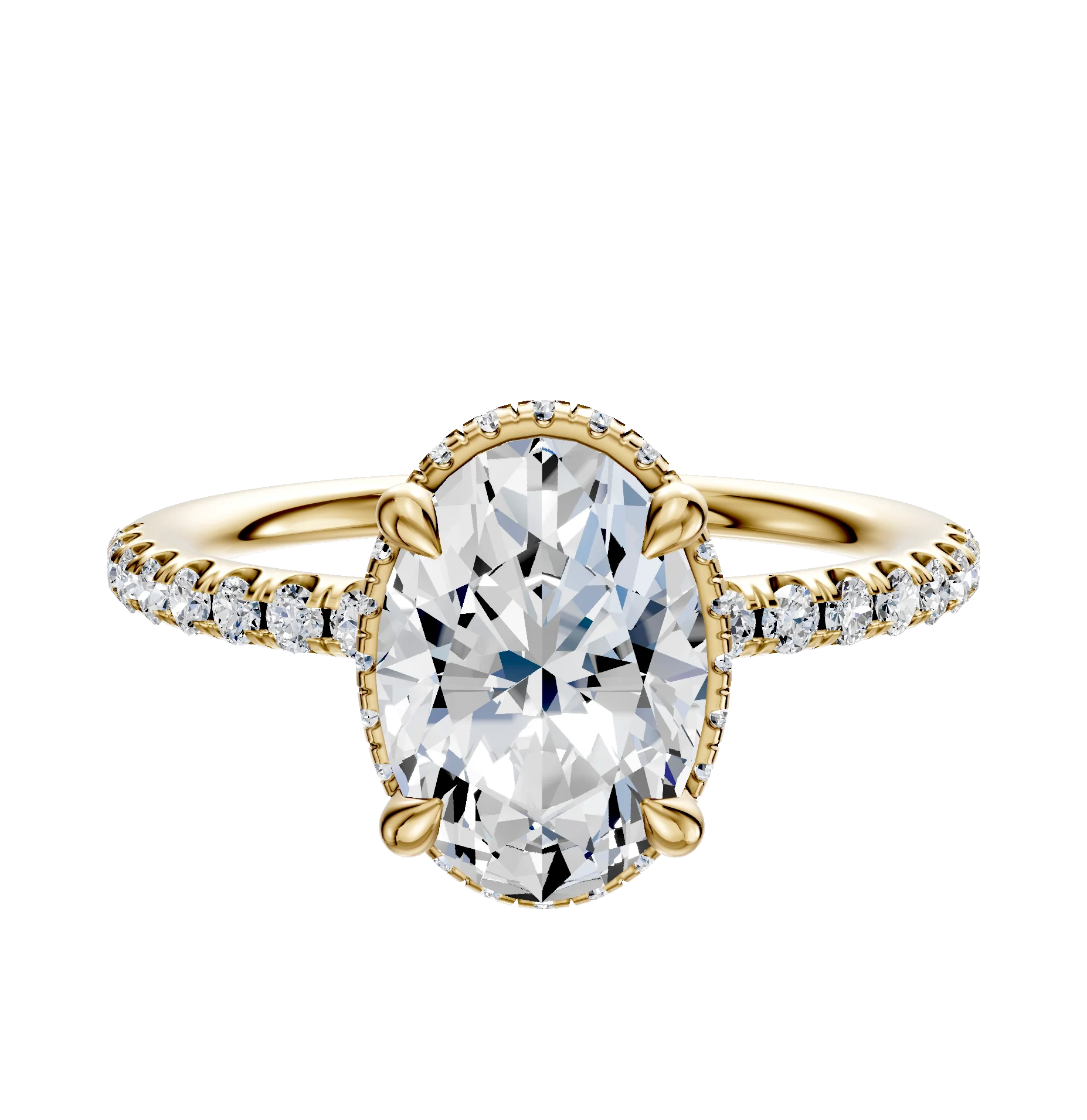 14K Yellow Gold 4 Prong Collar Classic Dome 1-Row-Pave 2.5mm Engagement Ring