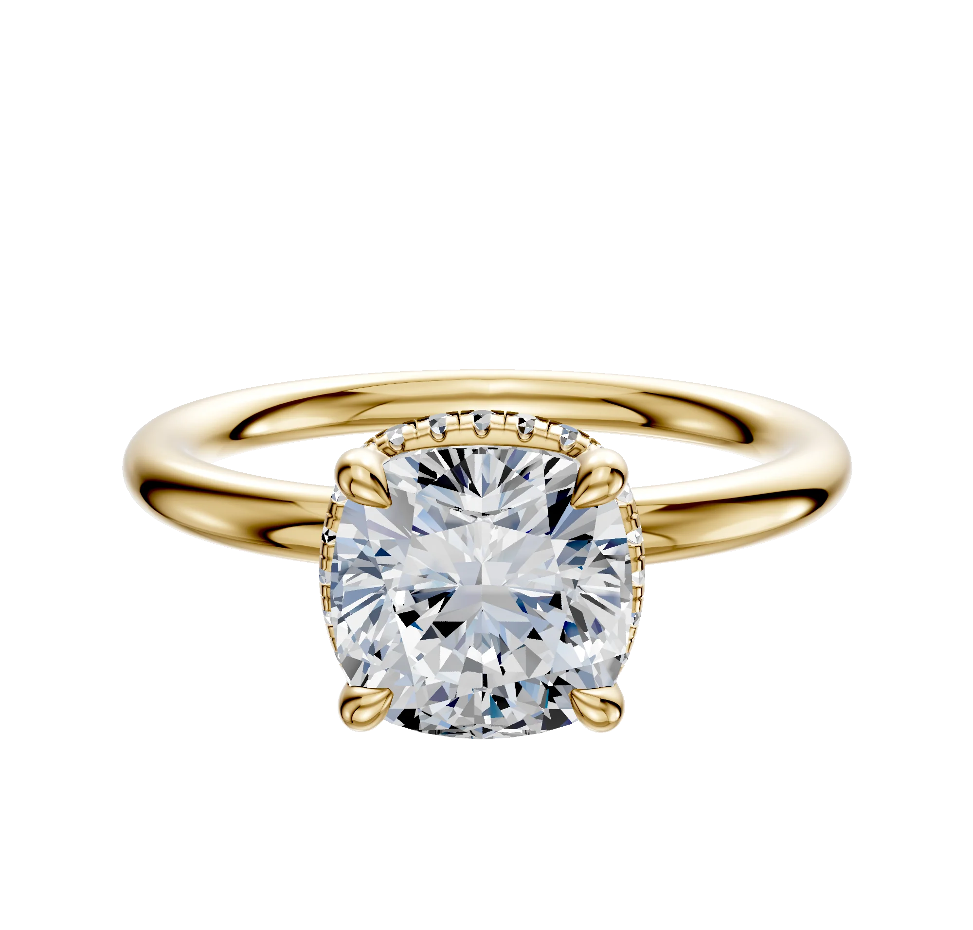 14K Yellow Gold 4 Prong Collar Classic Dome 2.0mm Engagement Ring