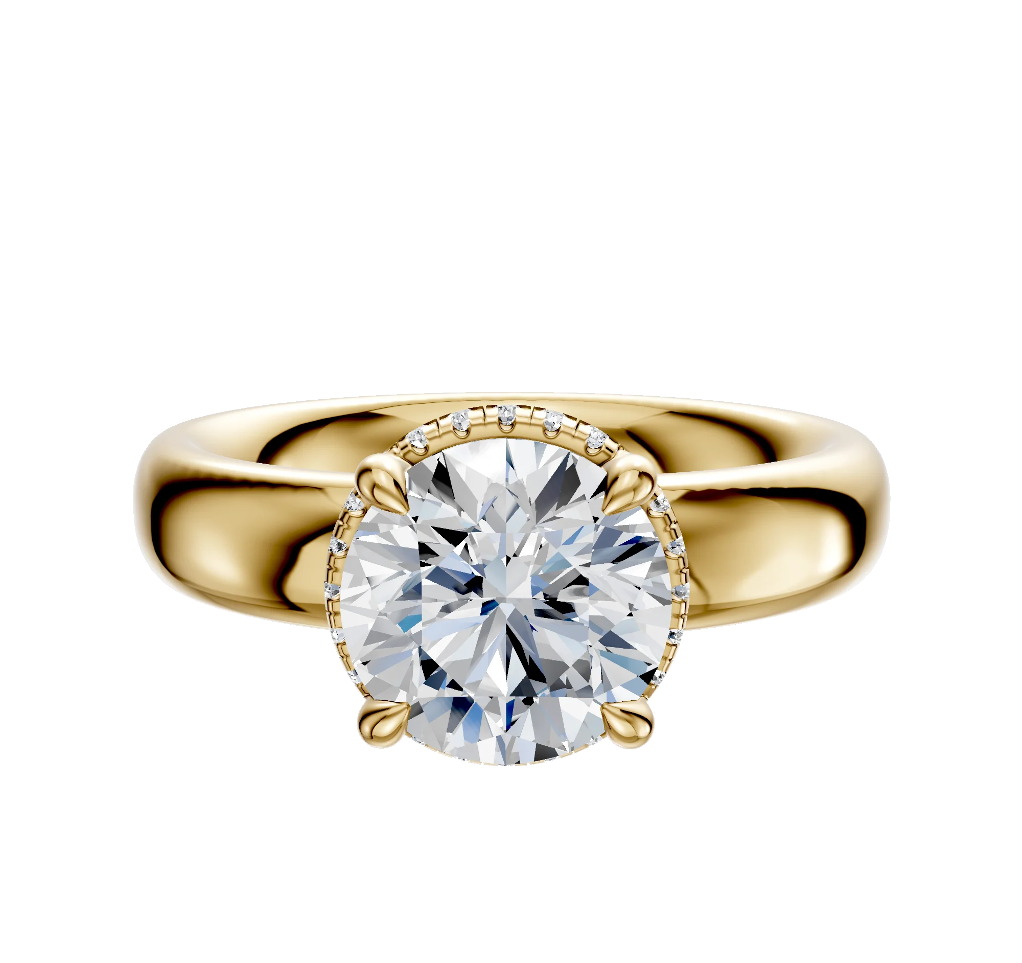 14K Yellow Gold 4 Prong Collar Classic Dome 4.0mm Engagement Ring