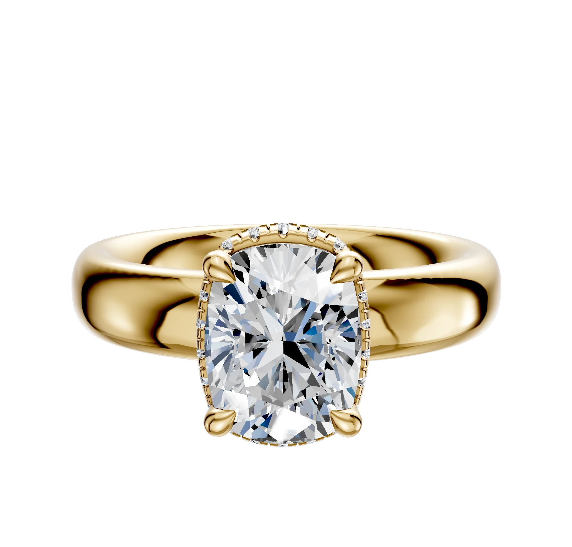 14K Yellow Gold 4 Prong Collar Classic Dome 4.0mm Engagement Ring