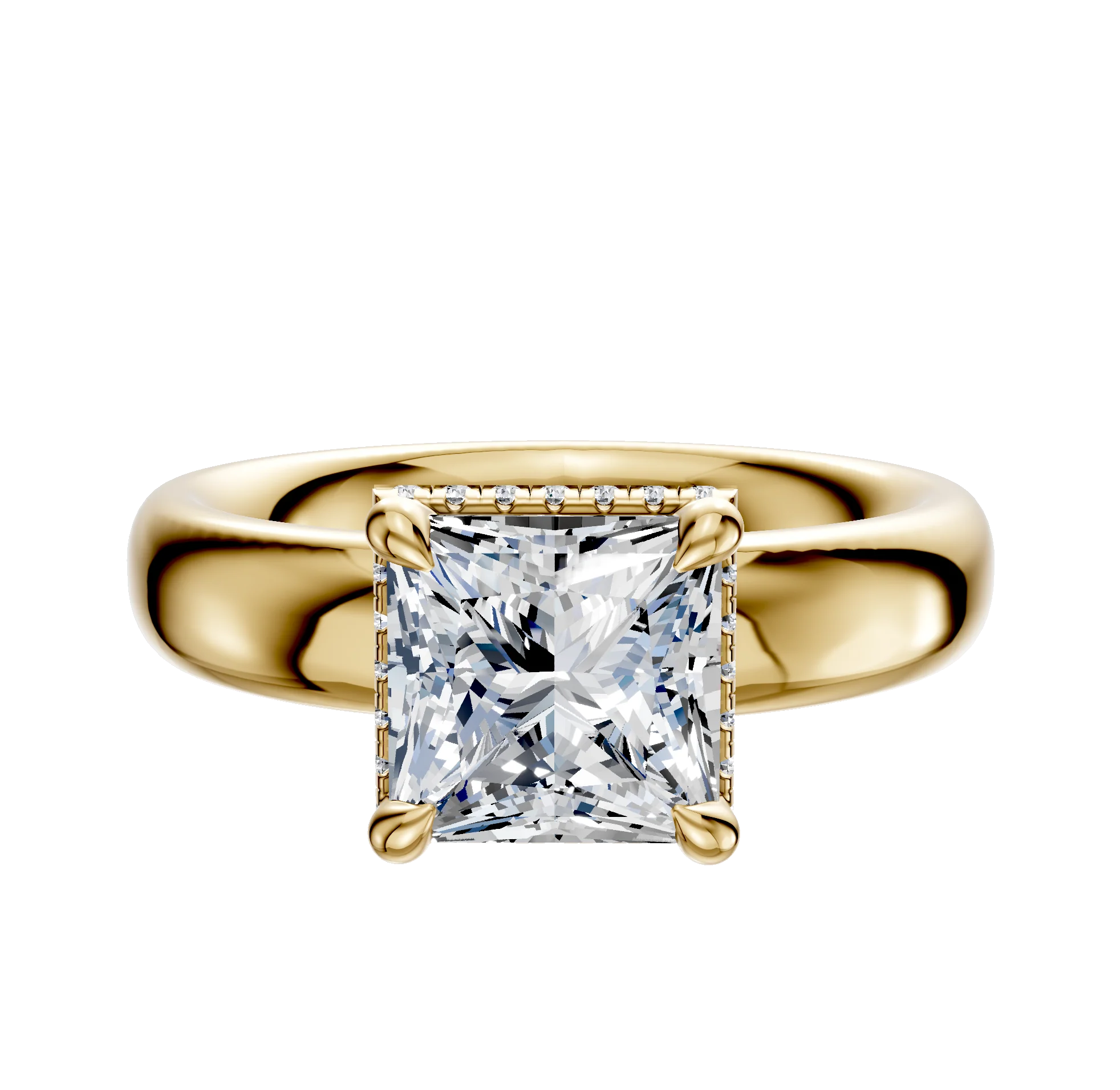 14K Yellow Gold 4 Prong Collar Classic Dome 4.0mm Engagement Ring