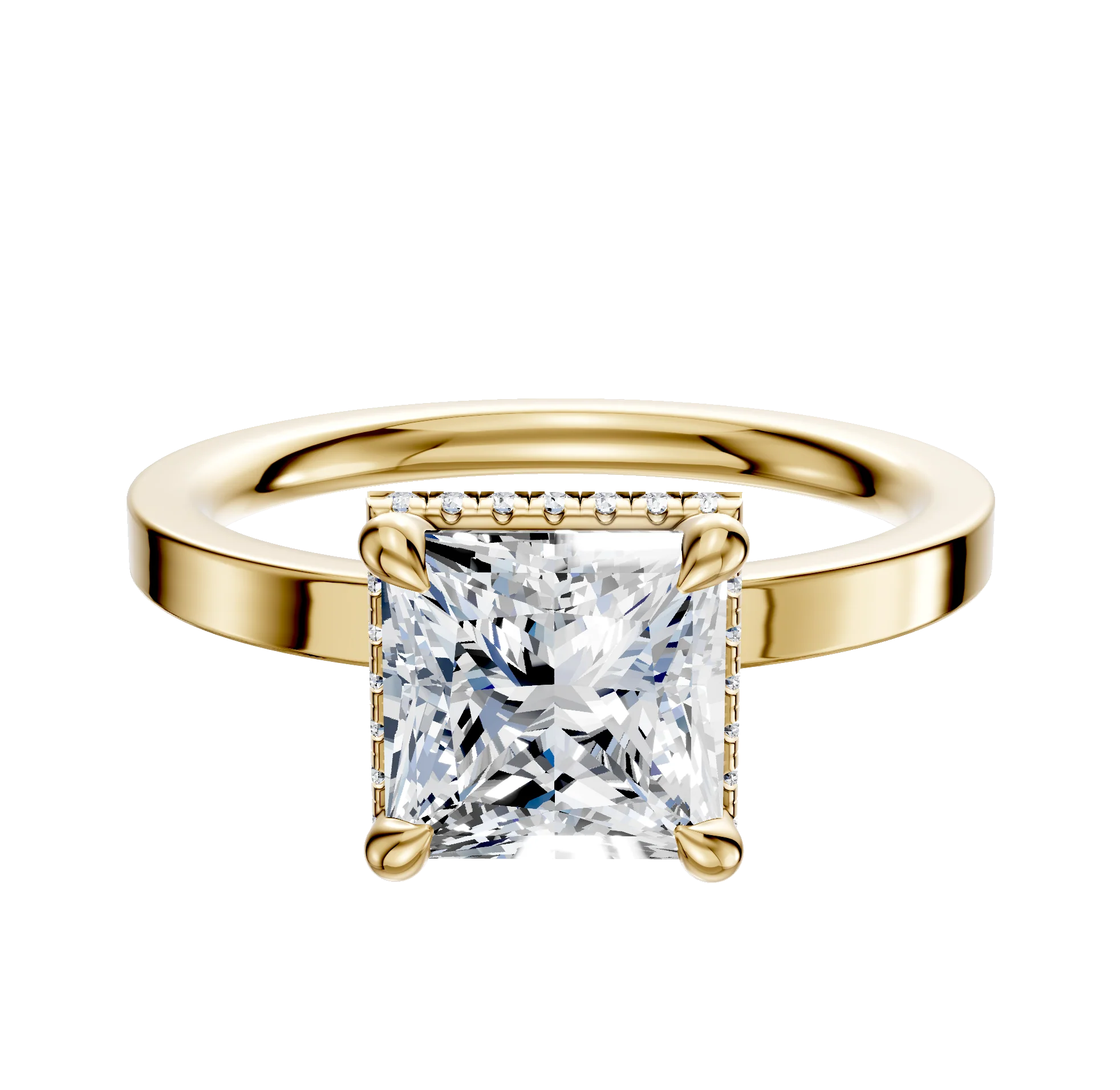 14K Yellow Gold 4 Prong Collar Classic Flat 2.0mm Engagement Ring