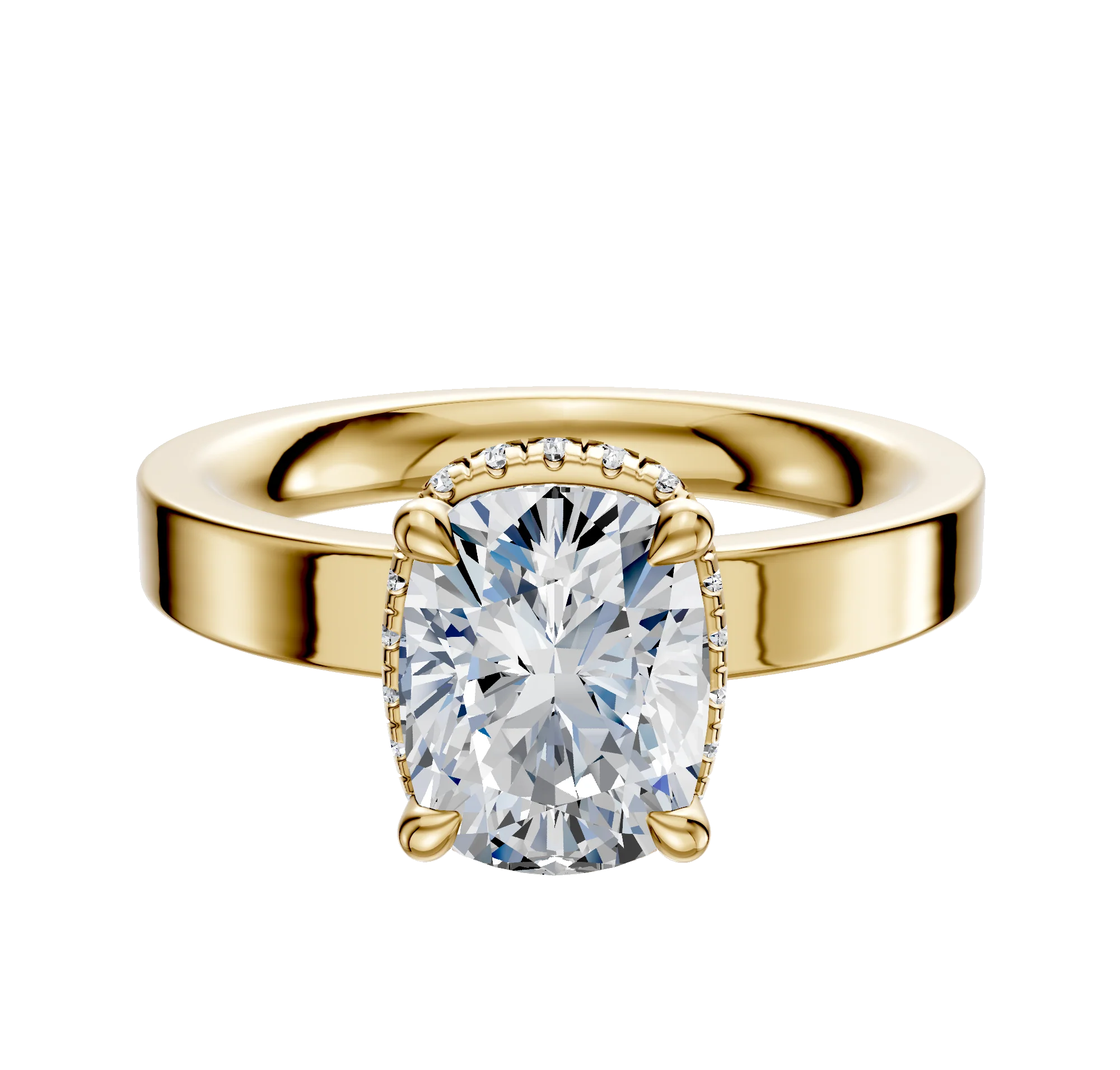 14K Yellow Gold 4 Prong Collar Classic Flat 3.0mm Engagement Ring