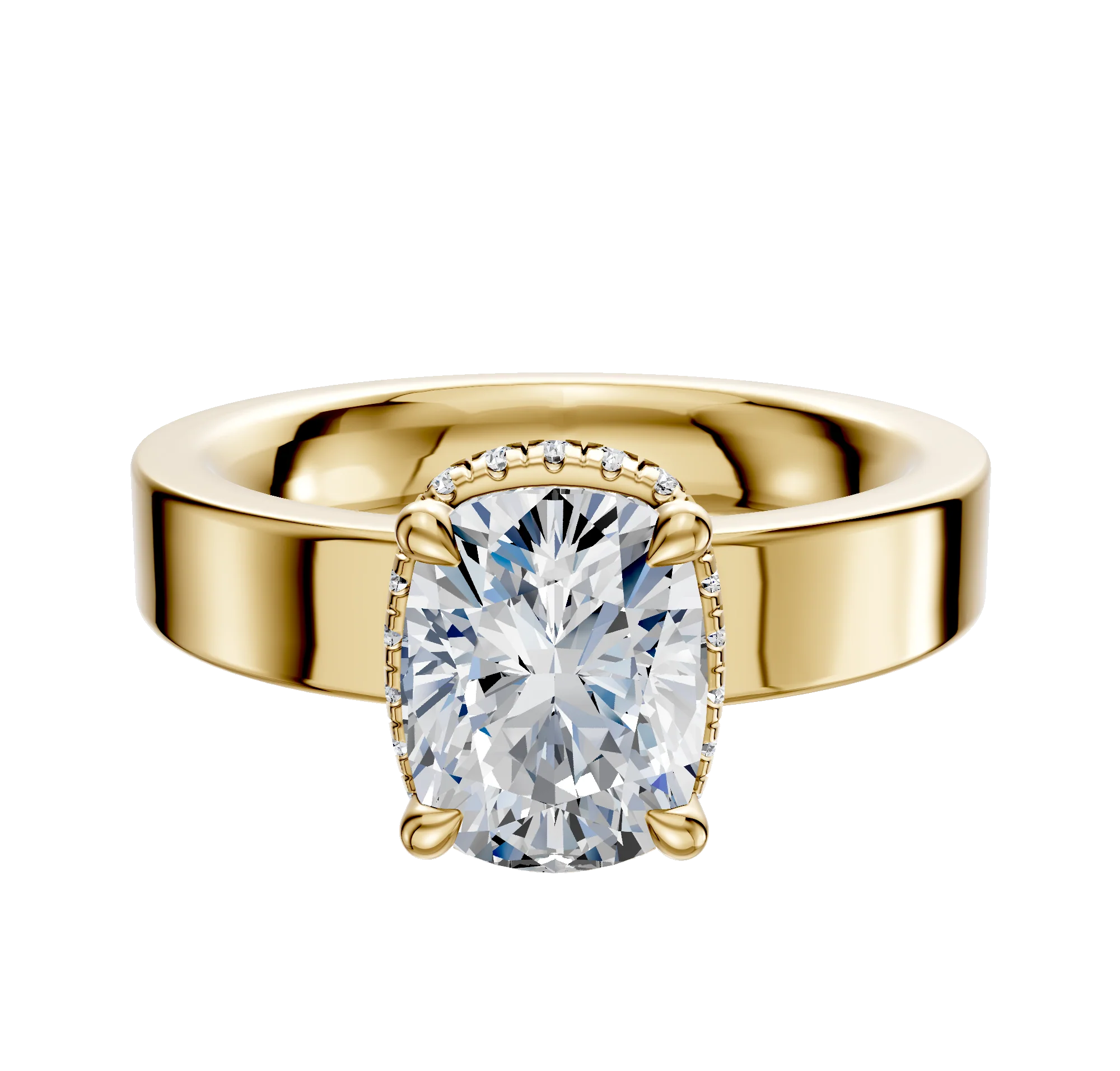 14K Yellow Gold 4 Prong Collar Classic Flat 4.0mm Engagement Ring