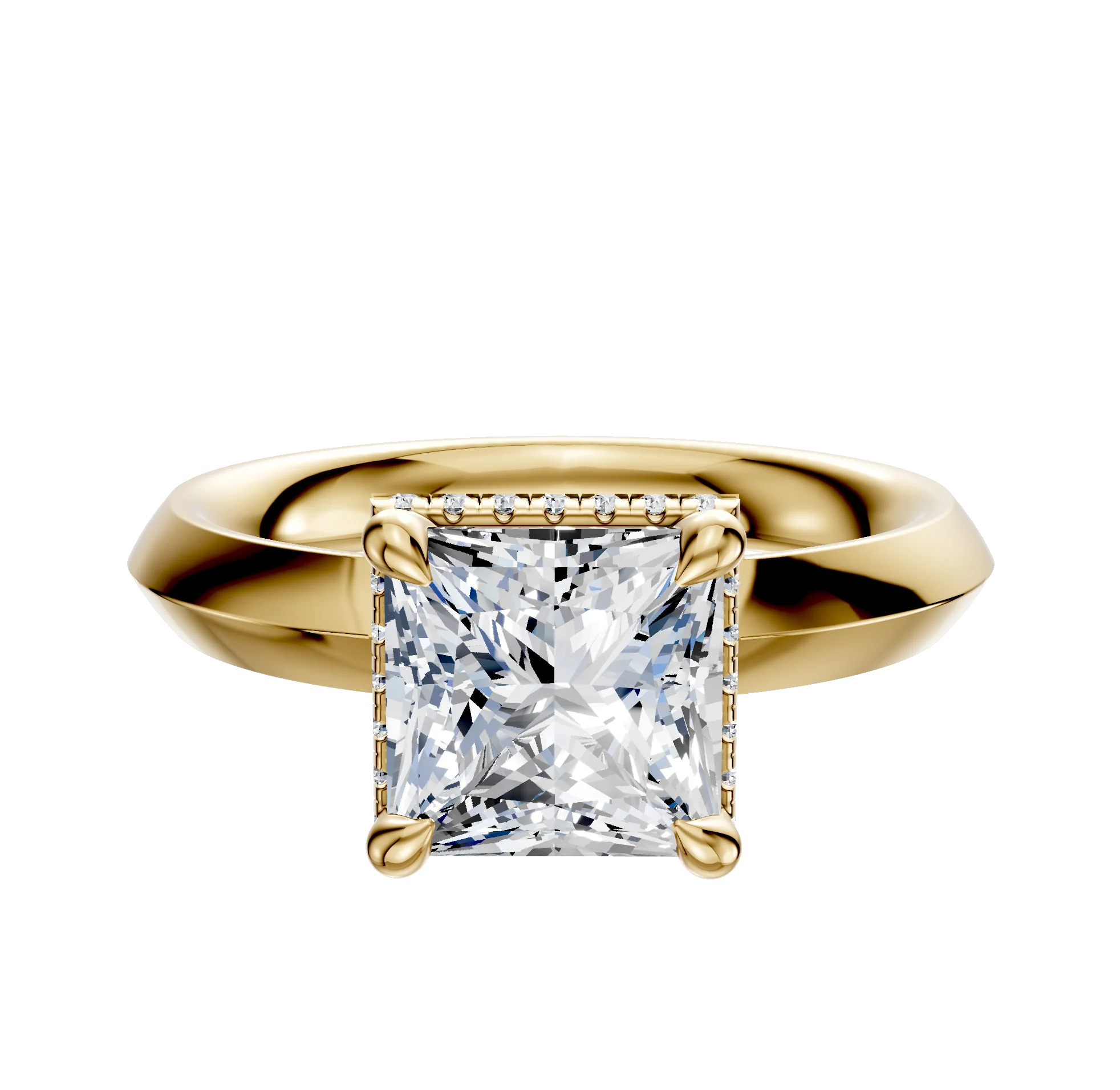 14K Yellow Gold 4 Prong Collar Classic Knife Edge 3.0mm Engagement Ring