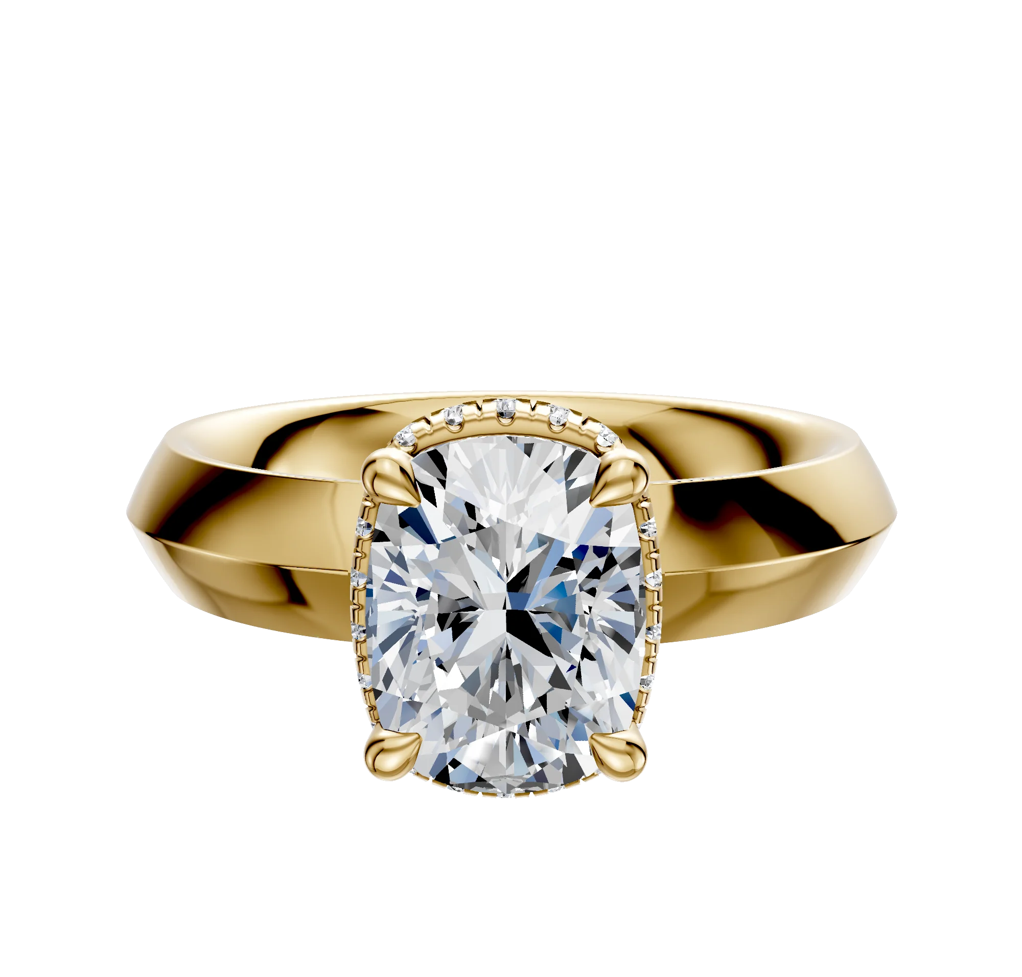 14K Yellow Gold 4 Prong Collar Classic Knife Edge 4.0mm Engagement Ring