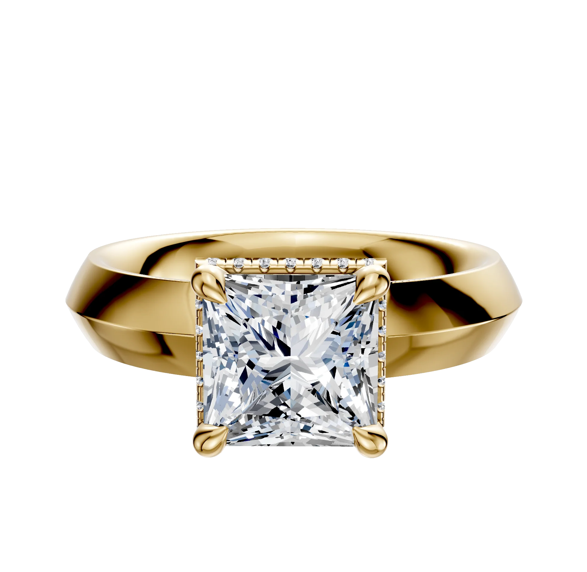 14K Yellow Gold 4 Prong Collar Classic Knife Edge 4.0mm Engagement Ring