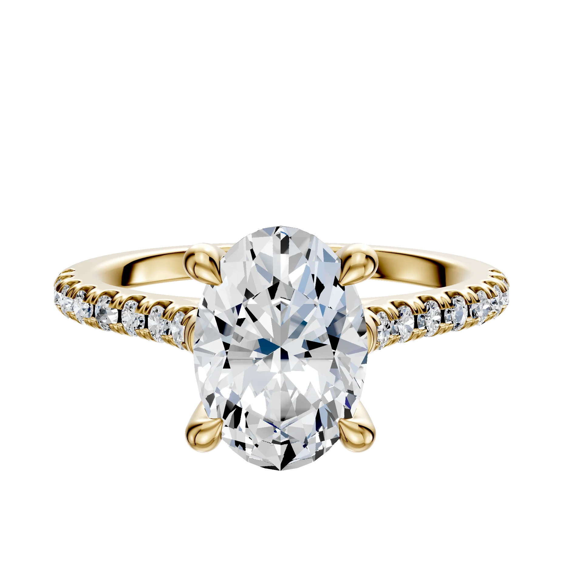 14K Yellow Gold 4 Prong Hidden Halo Cathedral Dome 1-Row-Pave 2.5mm Engagement Ring