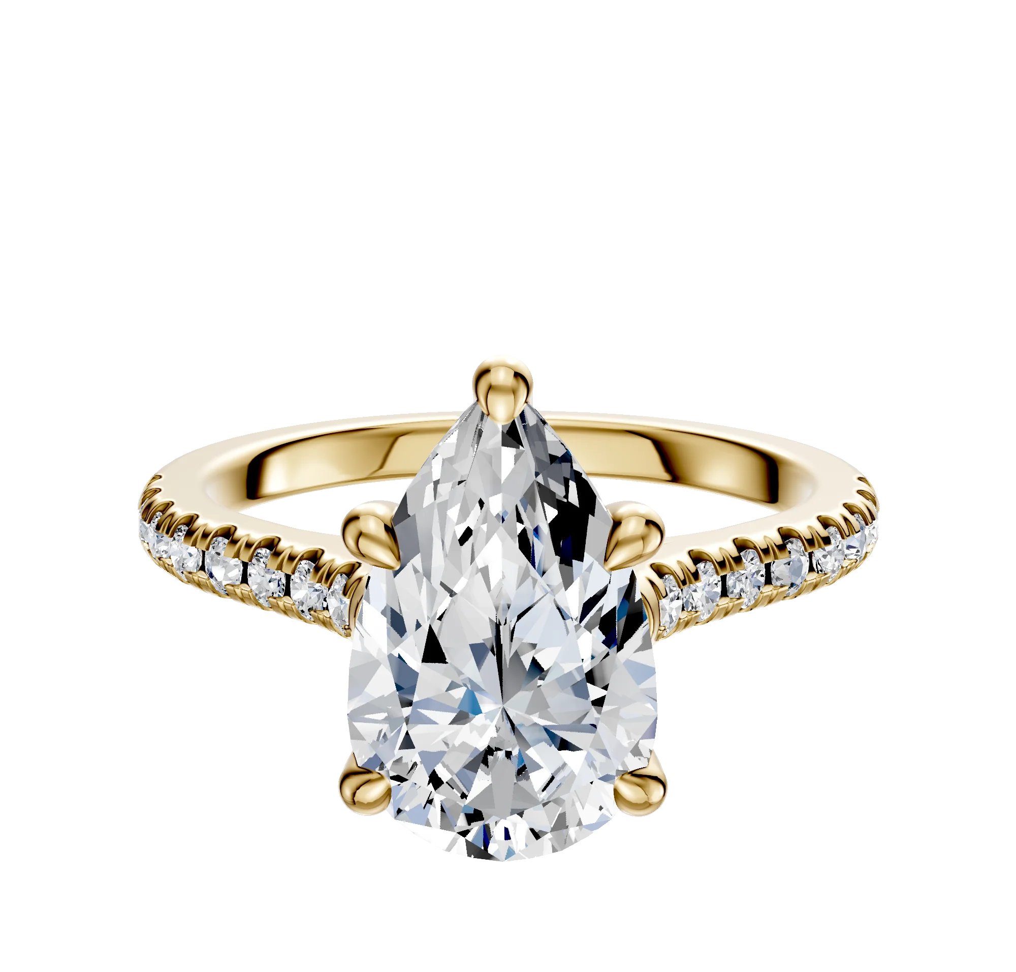14K Yellow Gold 4 Prong Hidden Halo Cathedral Dome 1-Row-Pave 2.5mm Engagement Ring