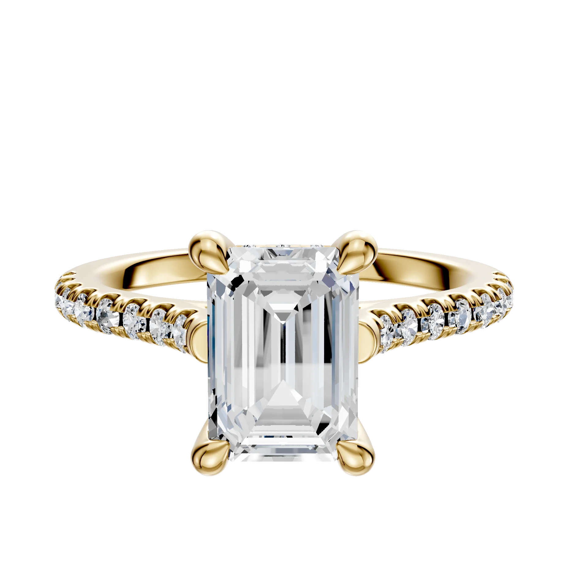 14K Yellow Gold 4 Prong Hidden Halo Cathedral Dome 1-Row-Pave 2.5mm Engagement Ring
