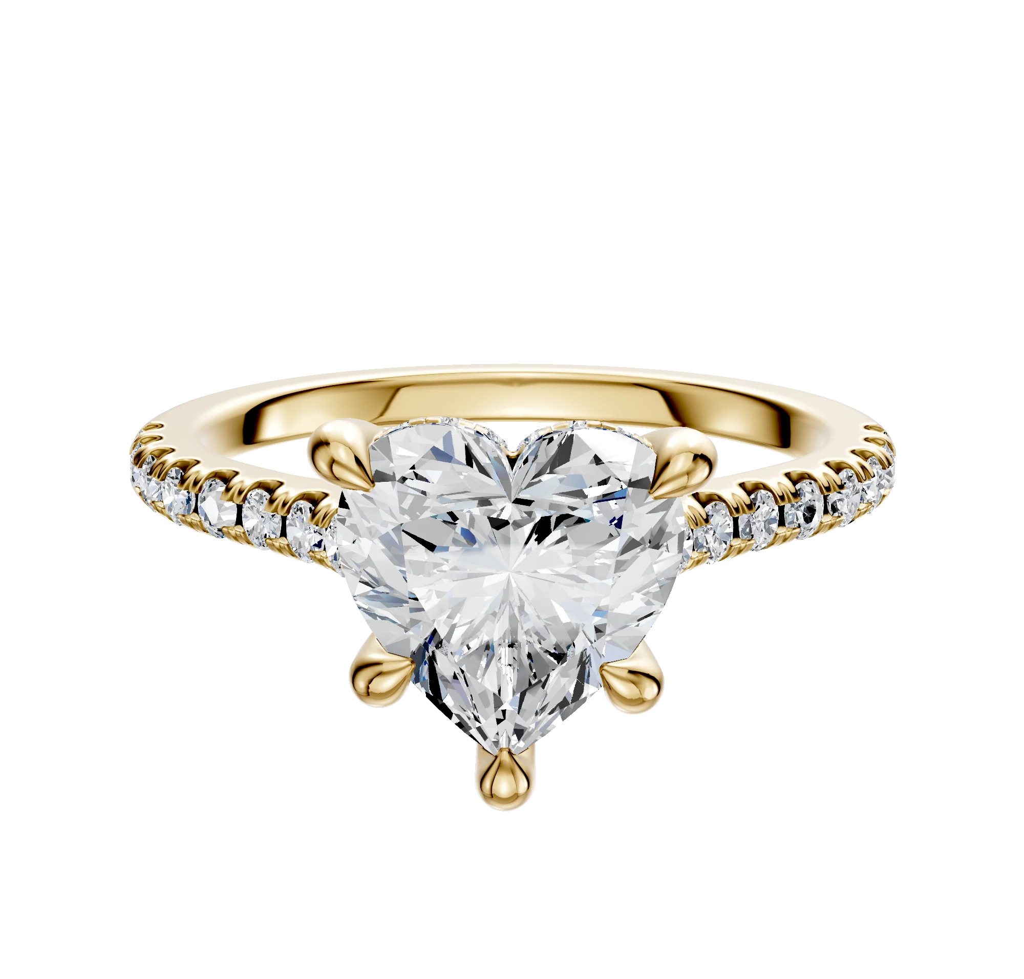 14K Yellow Gold 4 Prong Hidden Halo Cathedral Dome 1-Row-Pave 2.5mm Engagement Ring
