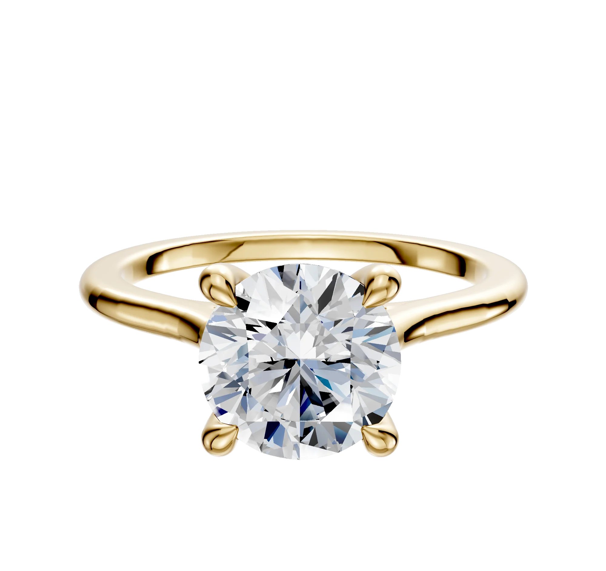 14K Yellow Gold 4 Prong Hidden Halo Cathedral Dome 1.5mm Engagement Ring