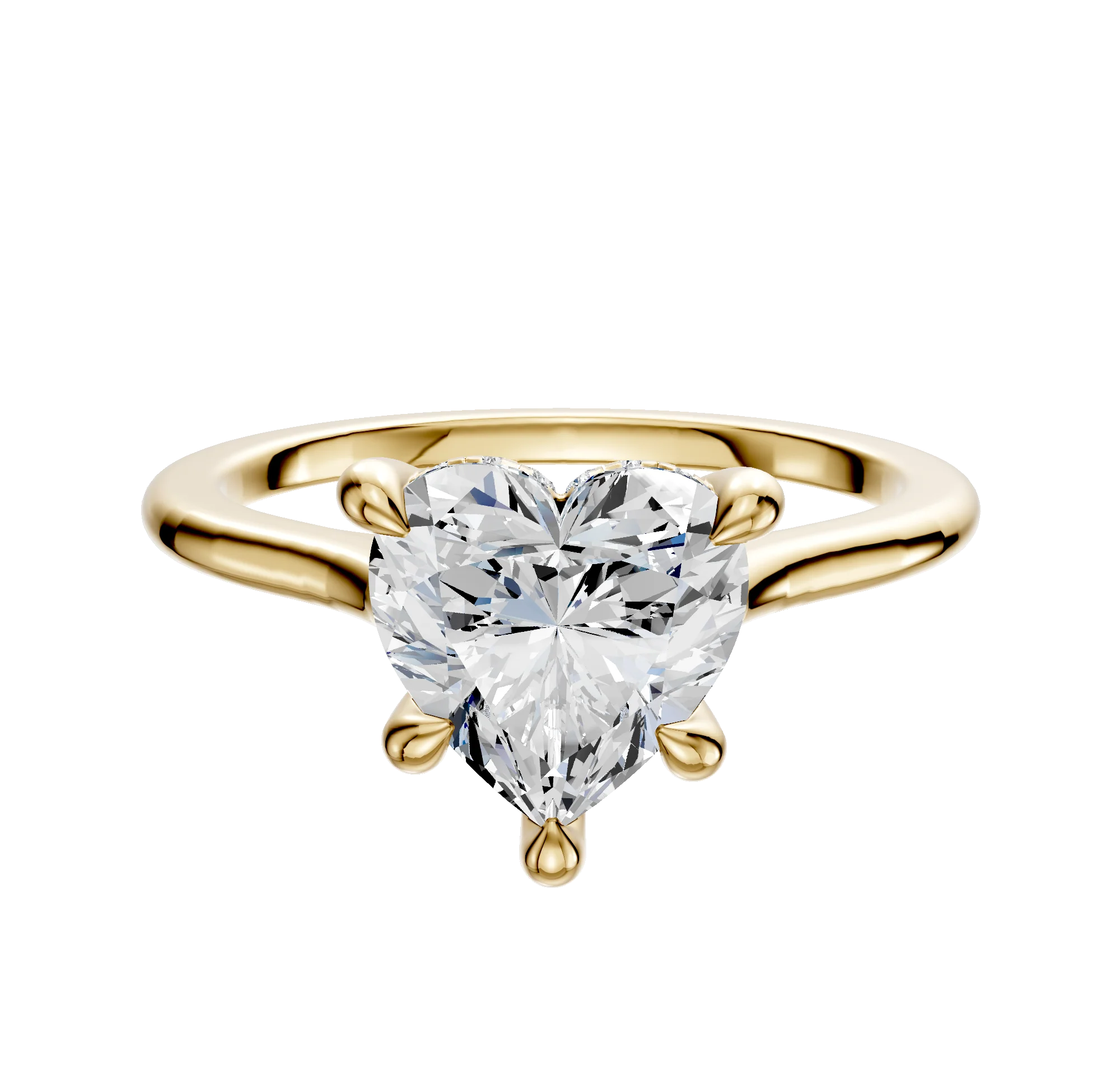 14K Yellow Gold 4 Prong Hidden Halo Cathedral Dome 1.5mm Engagement Ring