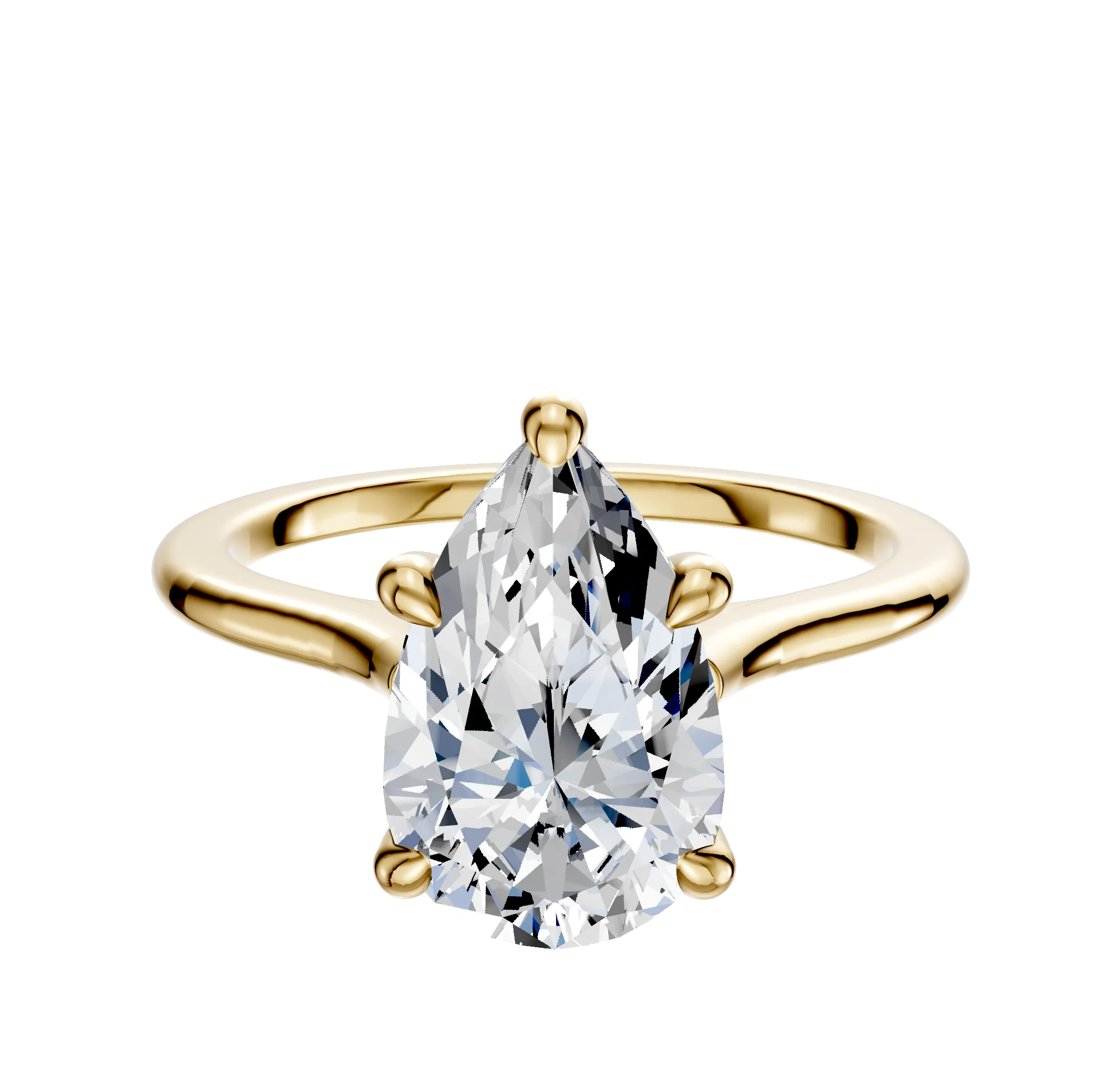 14K Yellow Gold 4 Prong Hidden Halo Cathedral Dome 1.5mm Engagement Ring