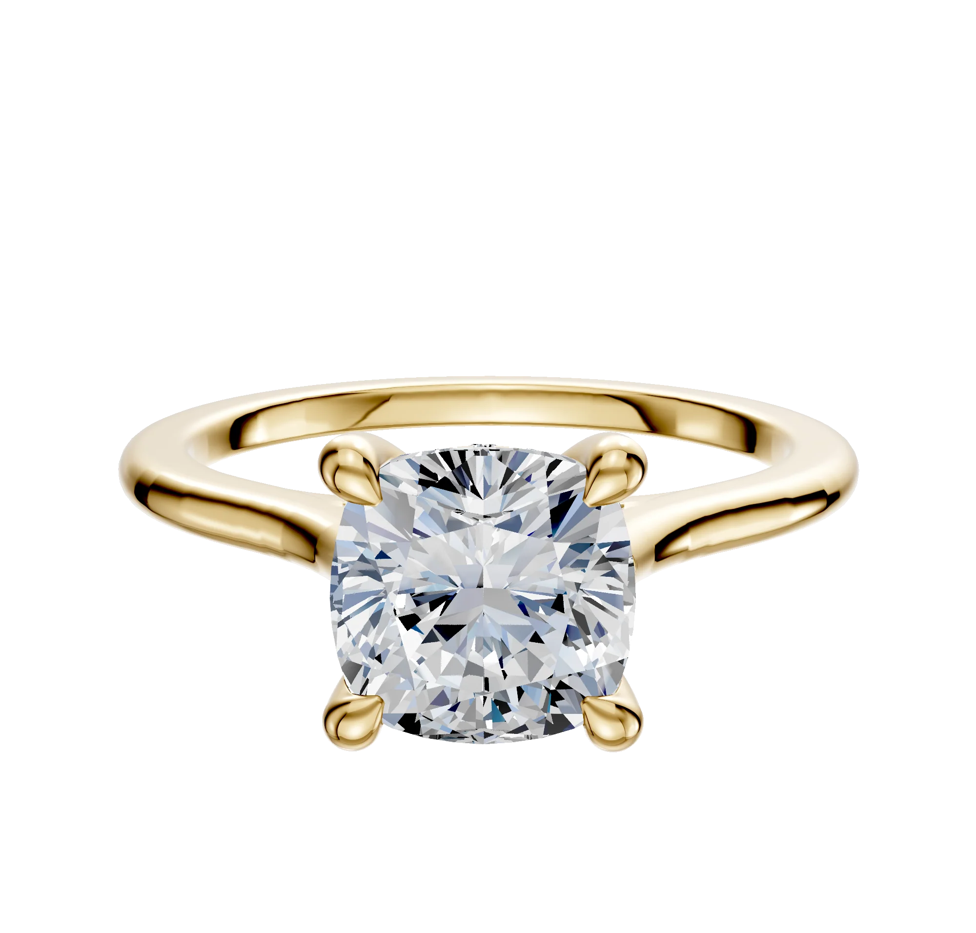 14K Yellow Gold 4 Prong Hidden Halo Cathedral Dome 1.5mm Engagement Ring