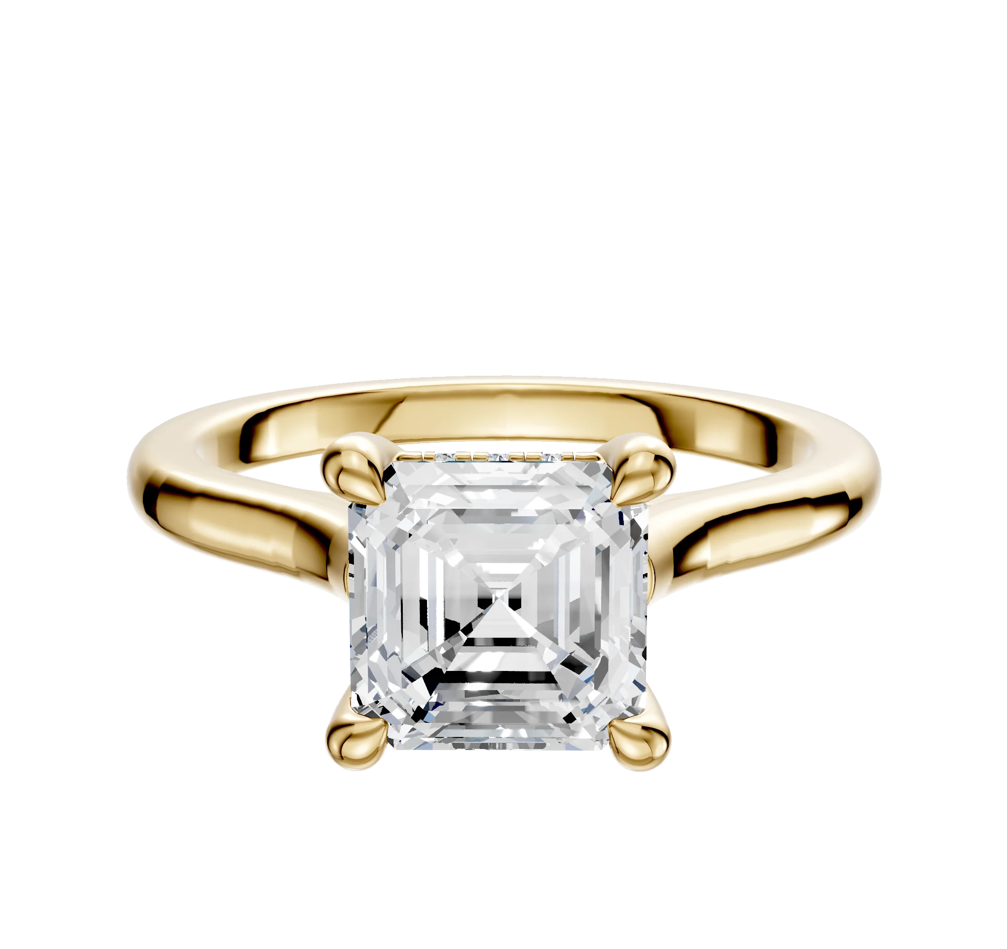 14K Yellow Gold 4 Prong Hidden Halo Cathedral Dome 2.0mm Engagement Ring
