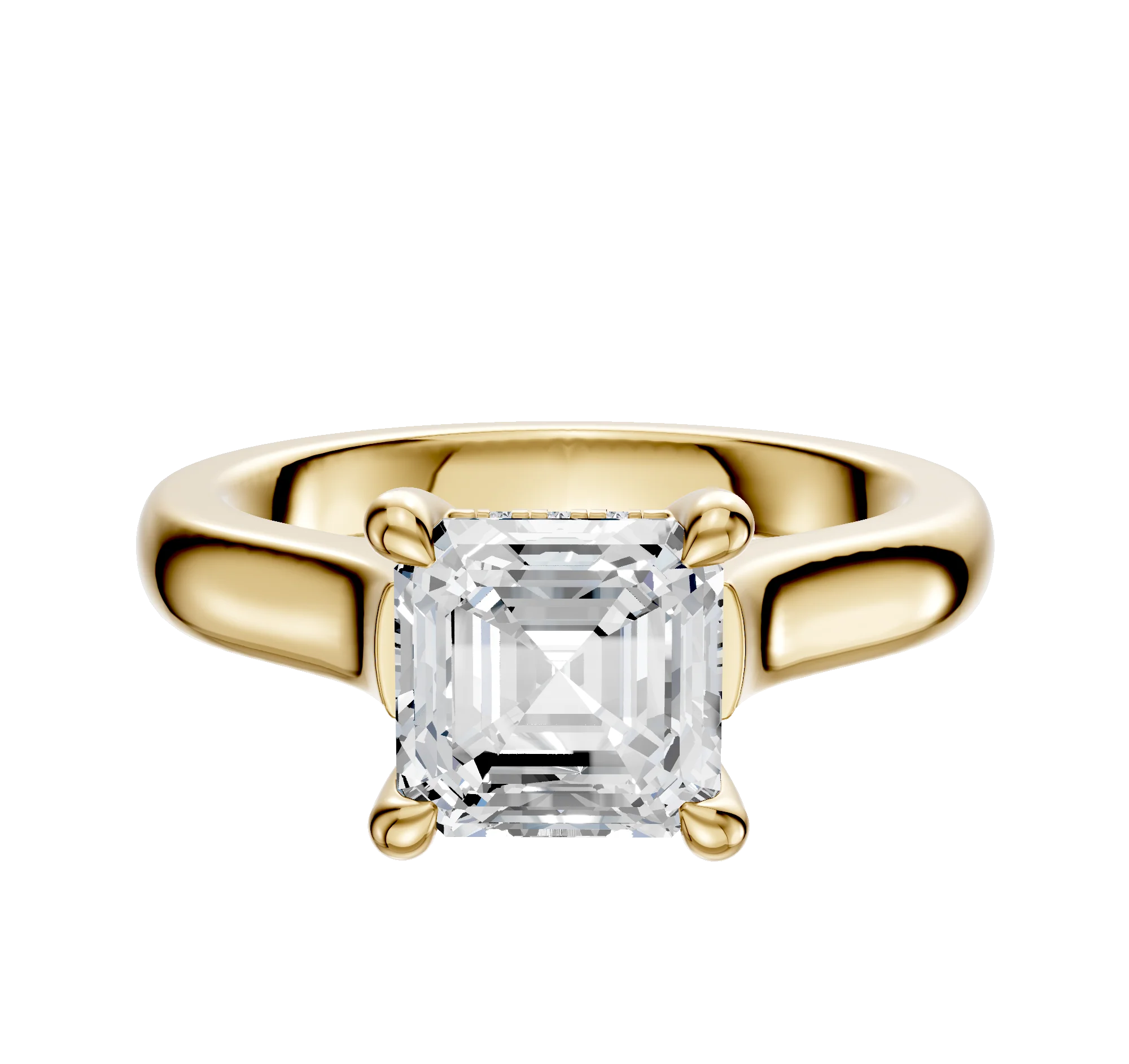 14K Yellow Gold 4 Prong Hidden Halo Cathedral Dome 3.0mm Engagement Ring