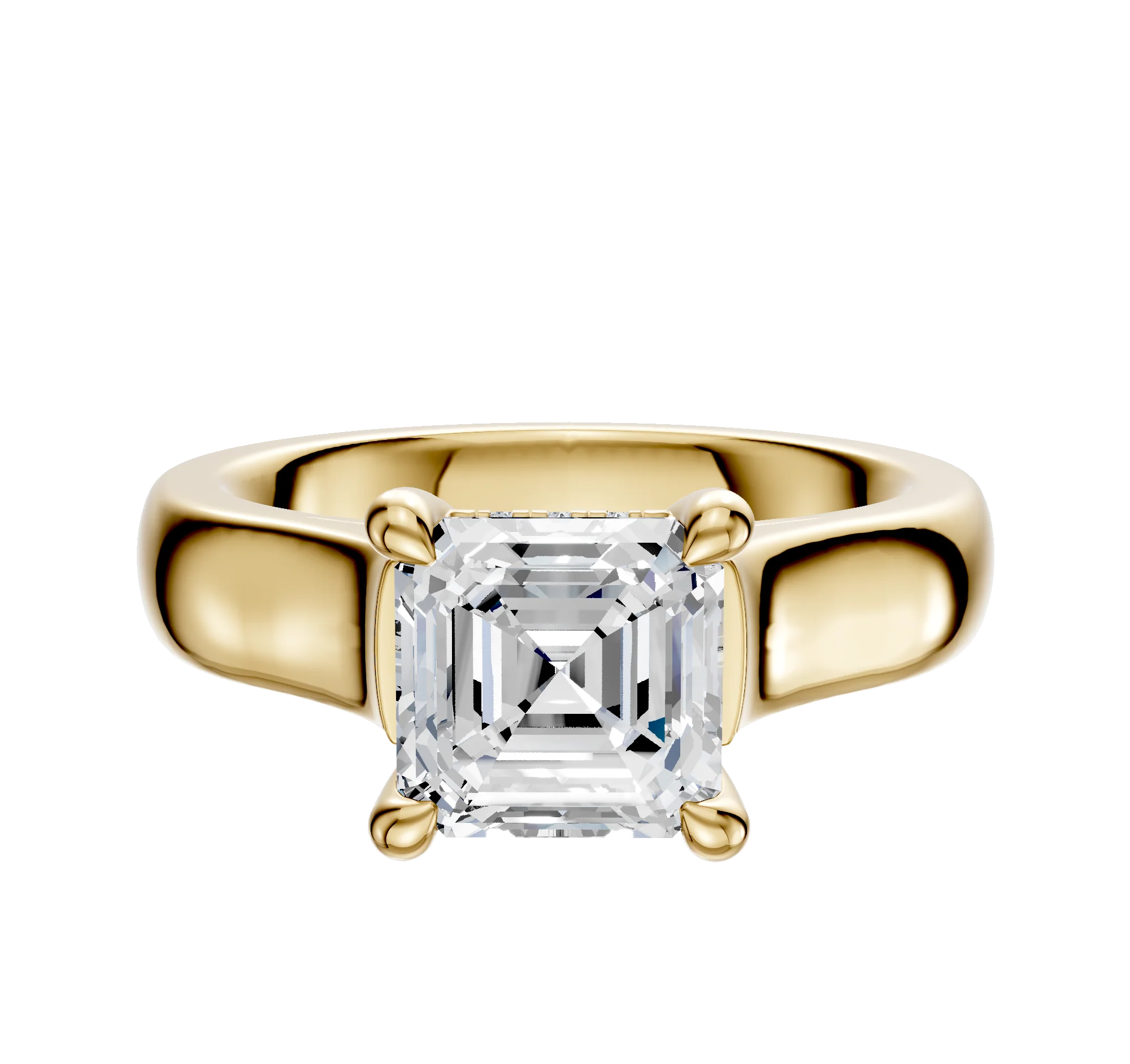 14K Yellow Gold 4 Prong Hidden Halo Cathedral Dome 4.0mm Engagement Ring