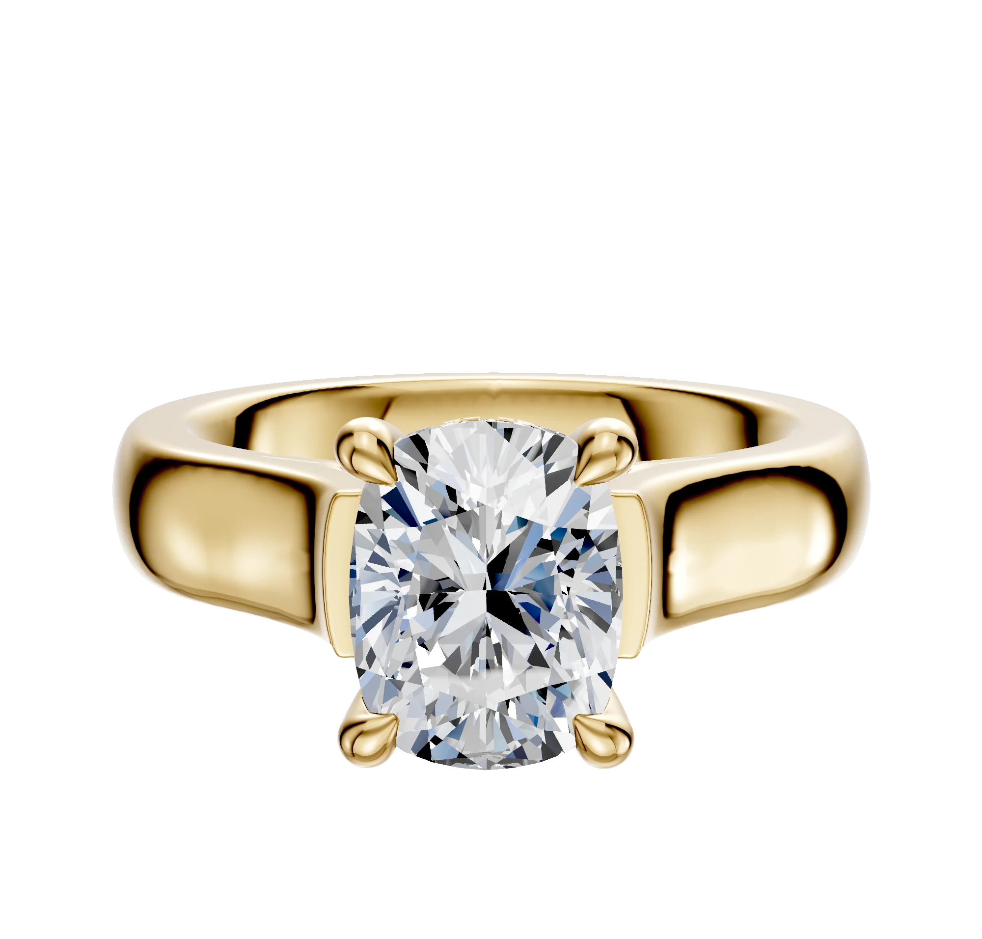 14K Yellow Gold 4 Prong Hidden Halo Cathedral Dome 4.0mm Engagement Ring